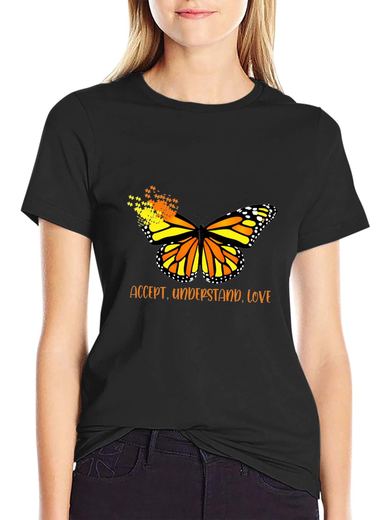 Black Accept, Understand, Love Butterfly Graphic Tee view 2