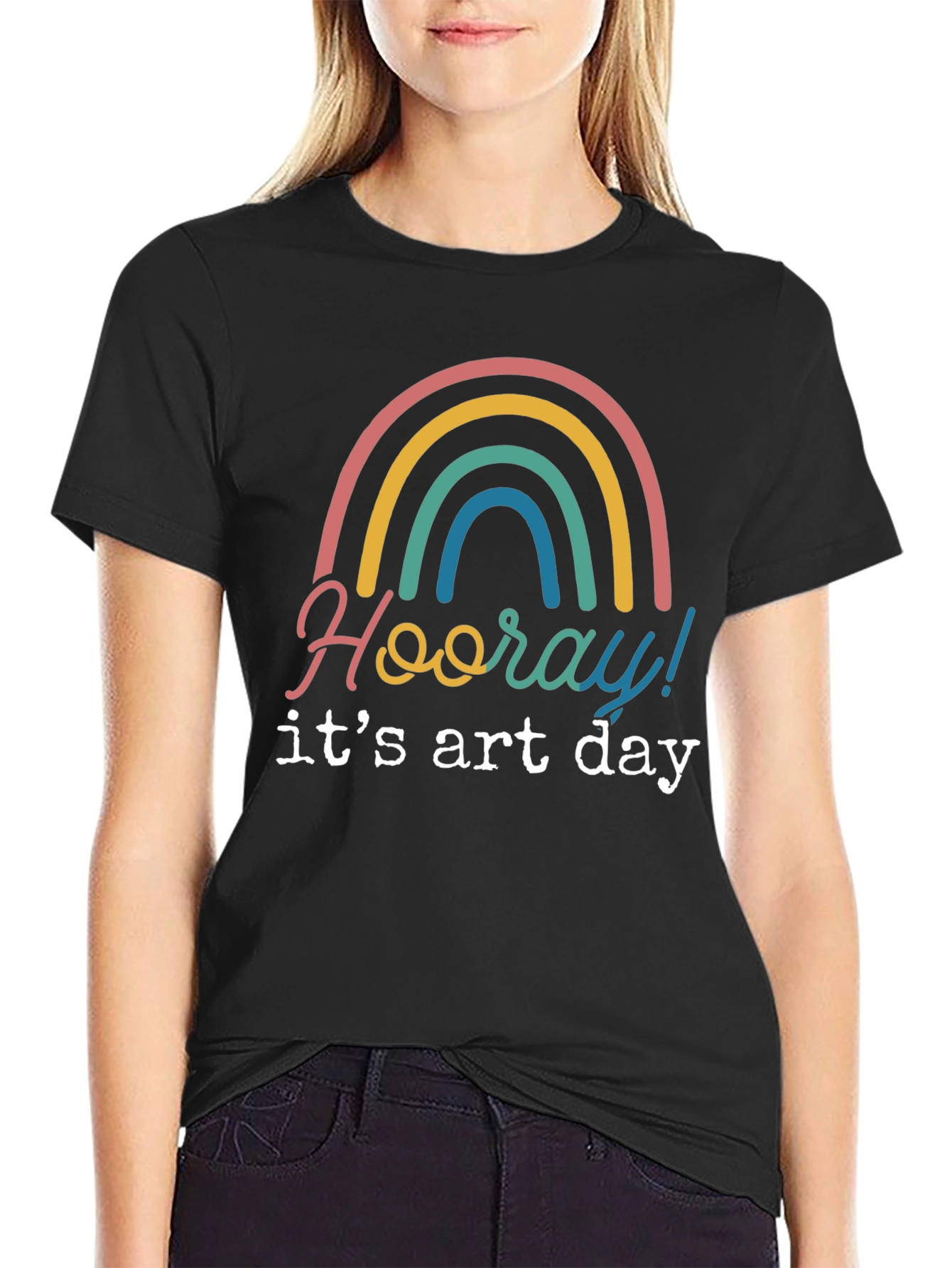 Black Hooray It's Art Day Rainbow T-Shirt view 2