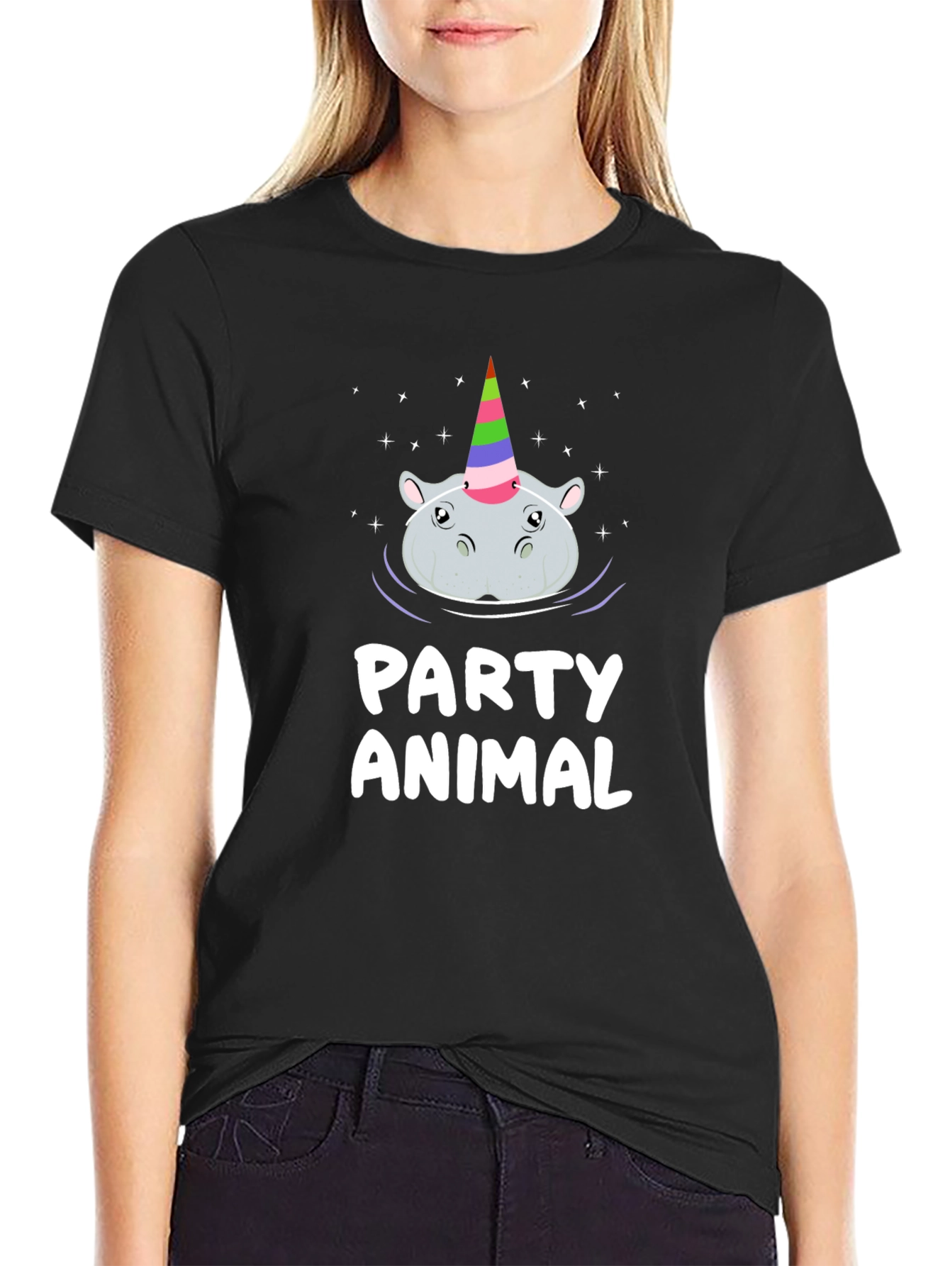 Black Party Animal Hippo Unicorn T-Shirt view 2