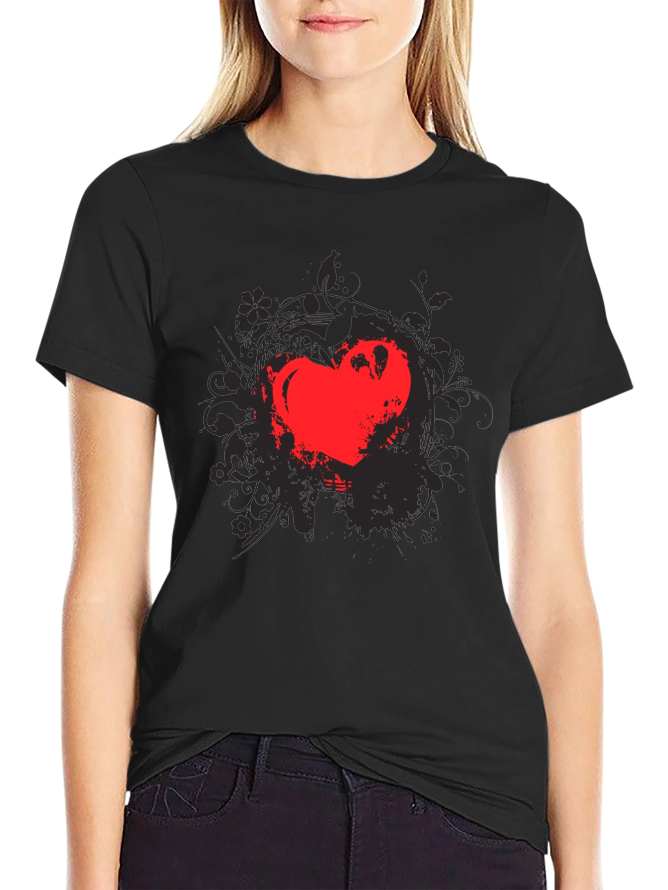 Black Heart Grunge Tee - Men's Black Graphic T-Shirt view 2