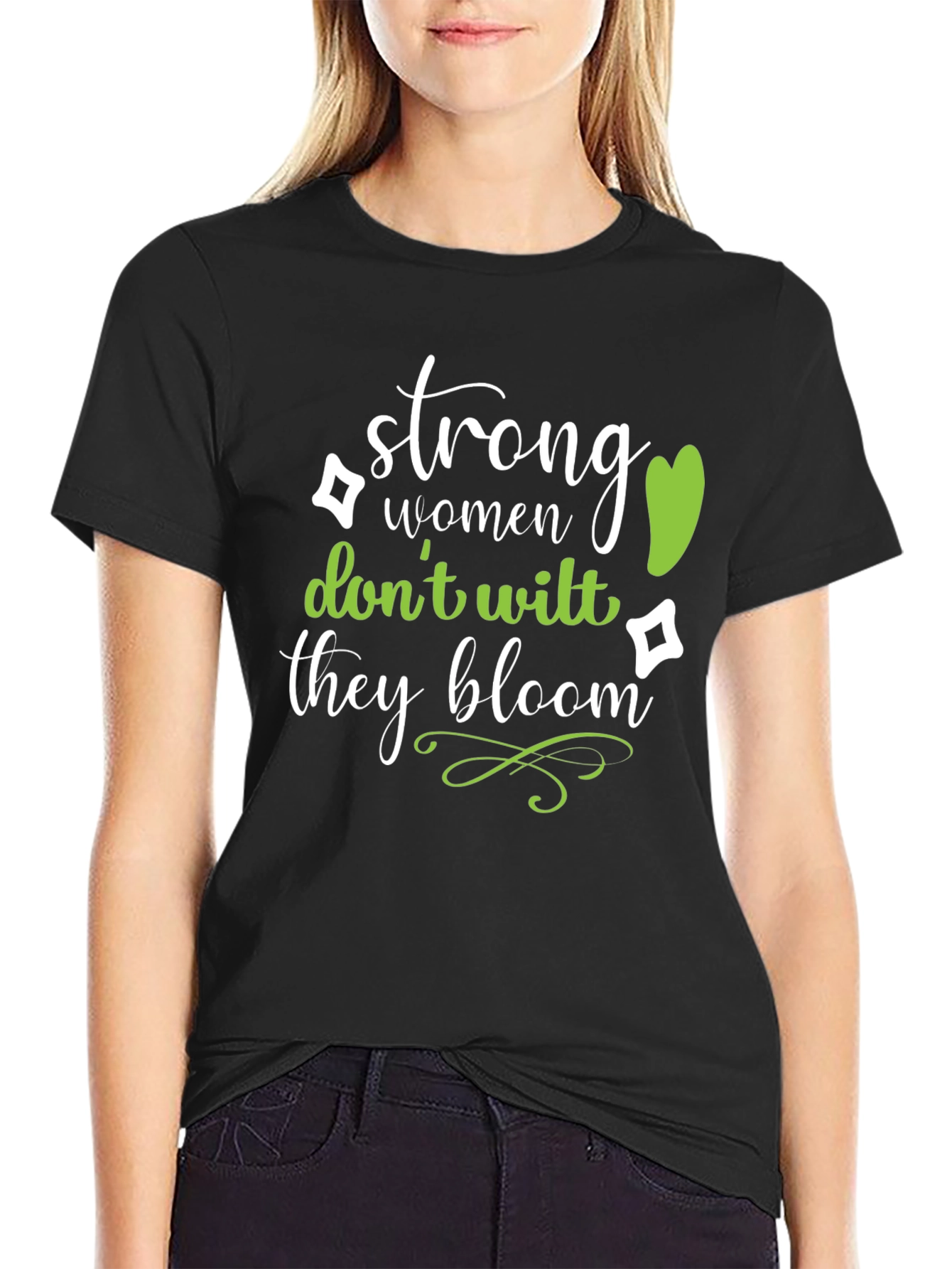 Black Strong Women Bloom T-Shirt - Inspirational Graphic Tee view 2