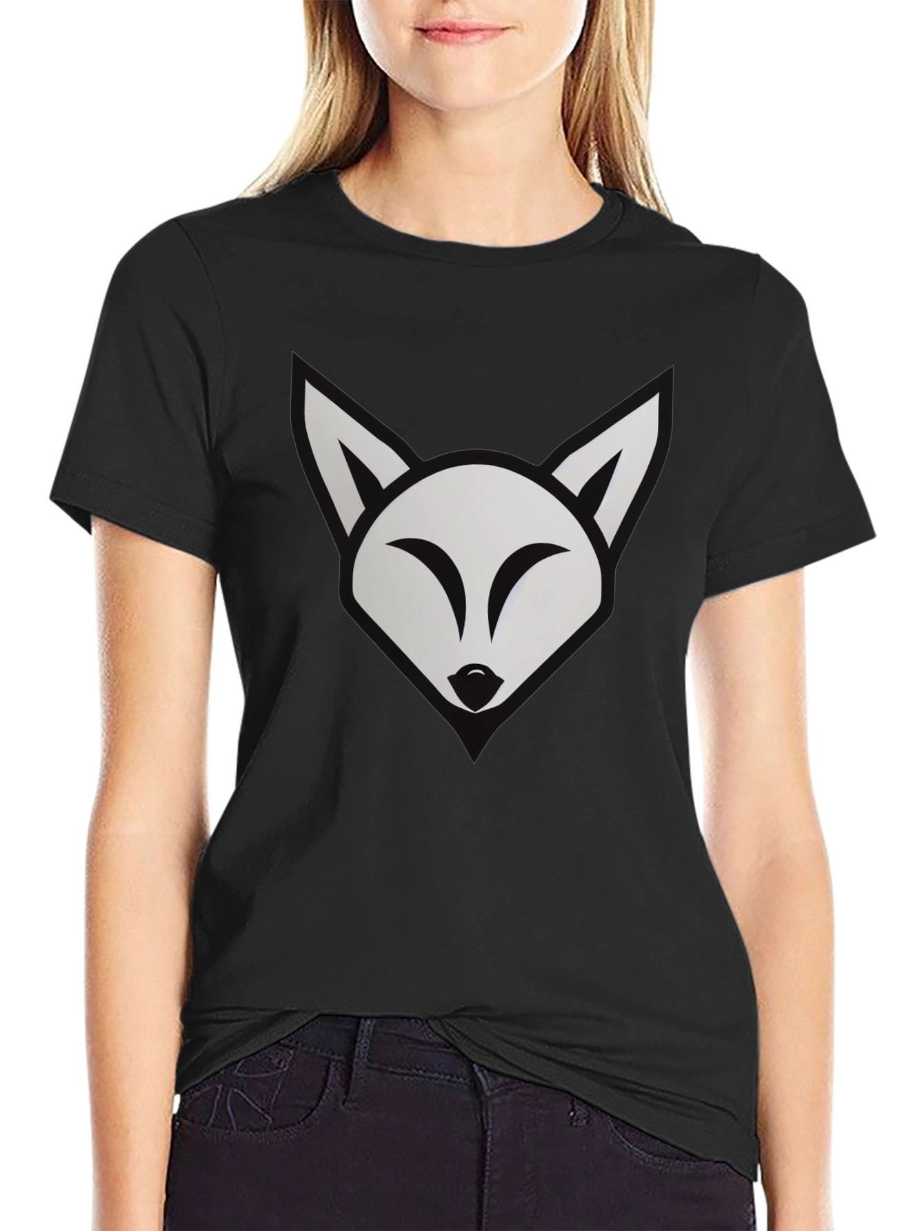 Black Fox Graphic Tee - Modern Black Cotton T-Shirt view 2