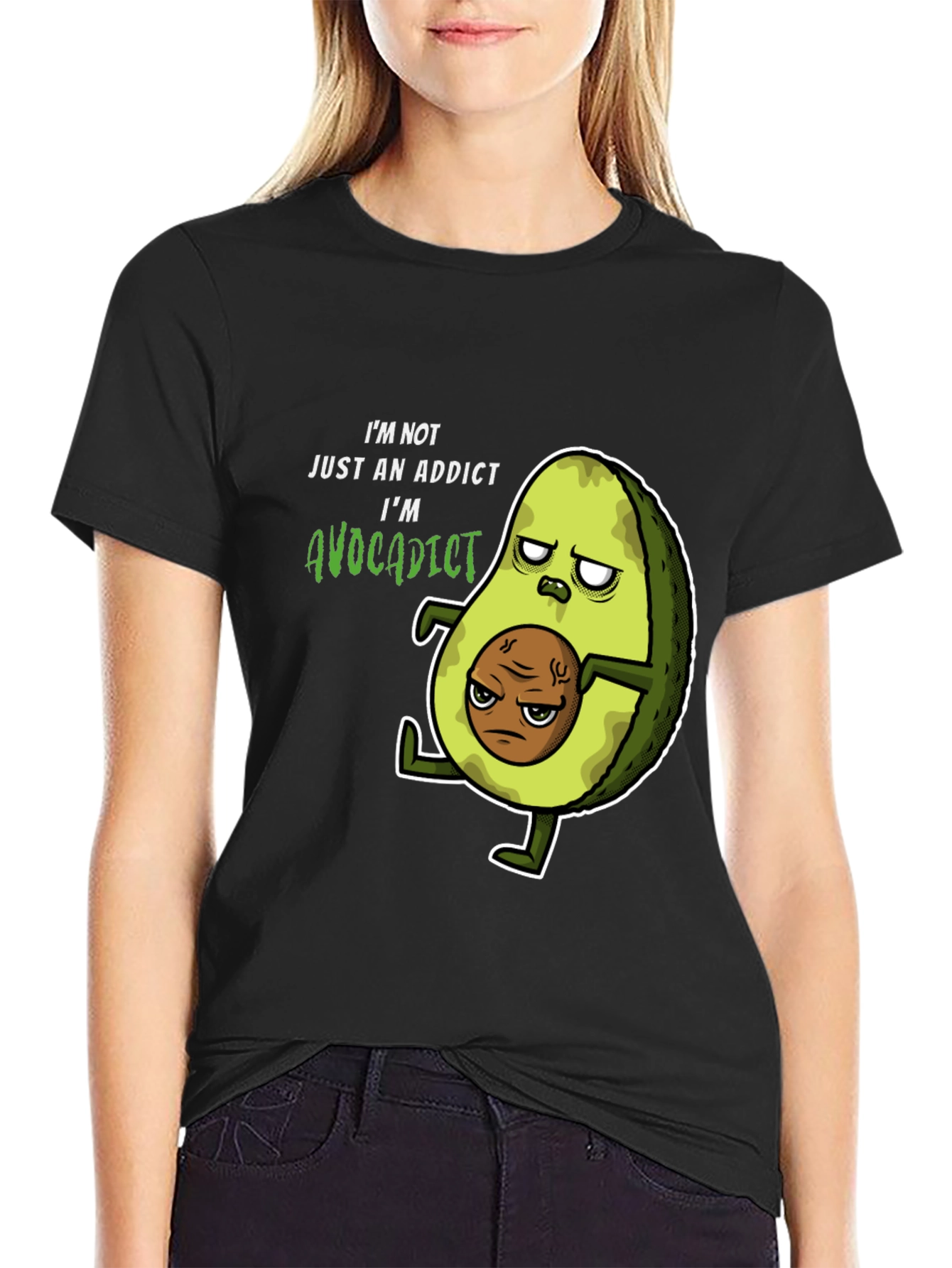 Black Avocaddict T-Shirt Funny Graphic Tee view 2