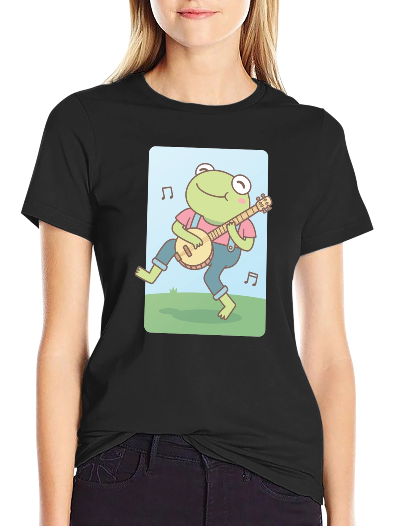 Black Frog Banjo Music T-Shirt - Cute Cartoon Design view 2