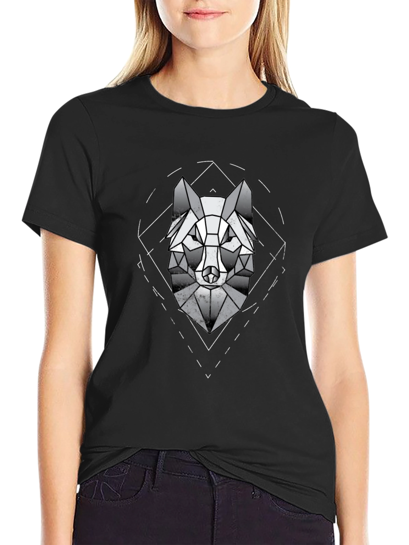 Black Geometric Wolf Graphic Tee - Modern Menswear view 2