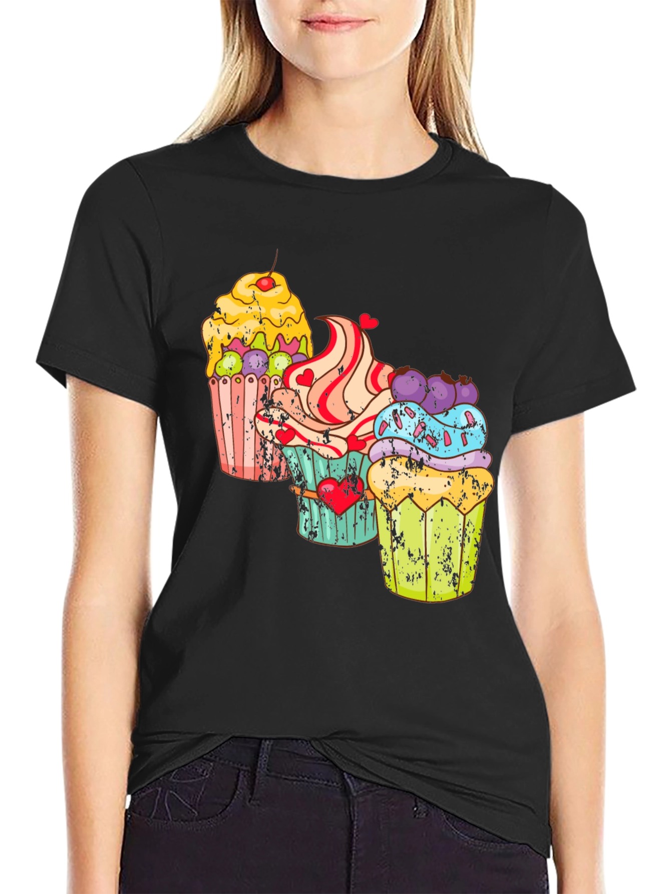 Black Cupcake Graphic T-Shirt - Sweet Treat Design view 2