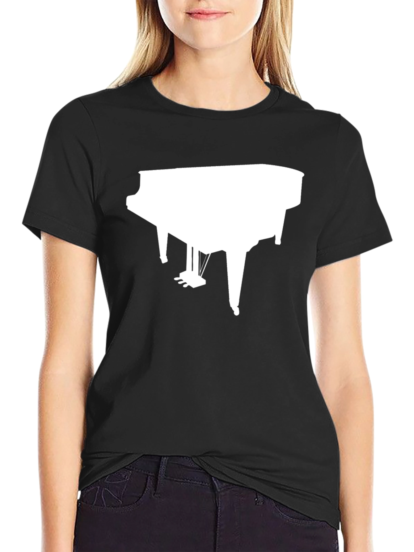 Black Piano Graphic Tee - Black Cotton Music T-Shirt view 2
