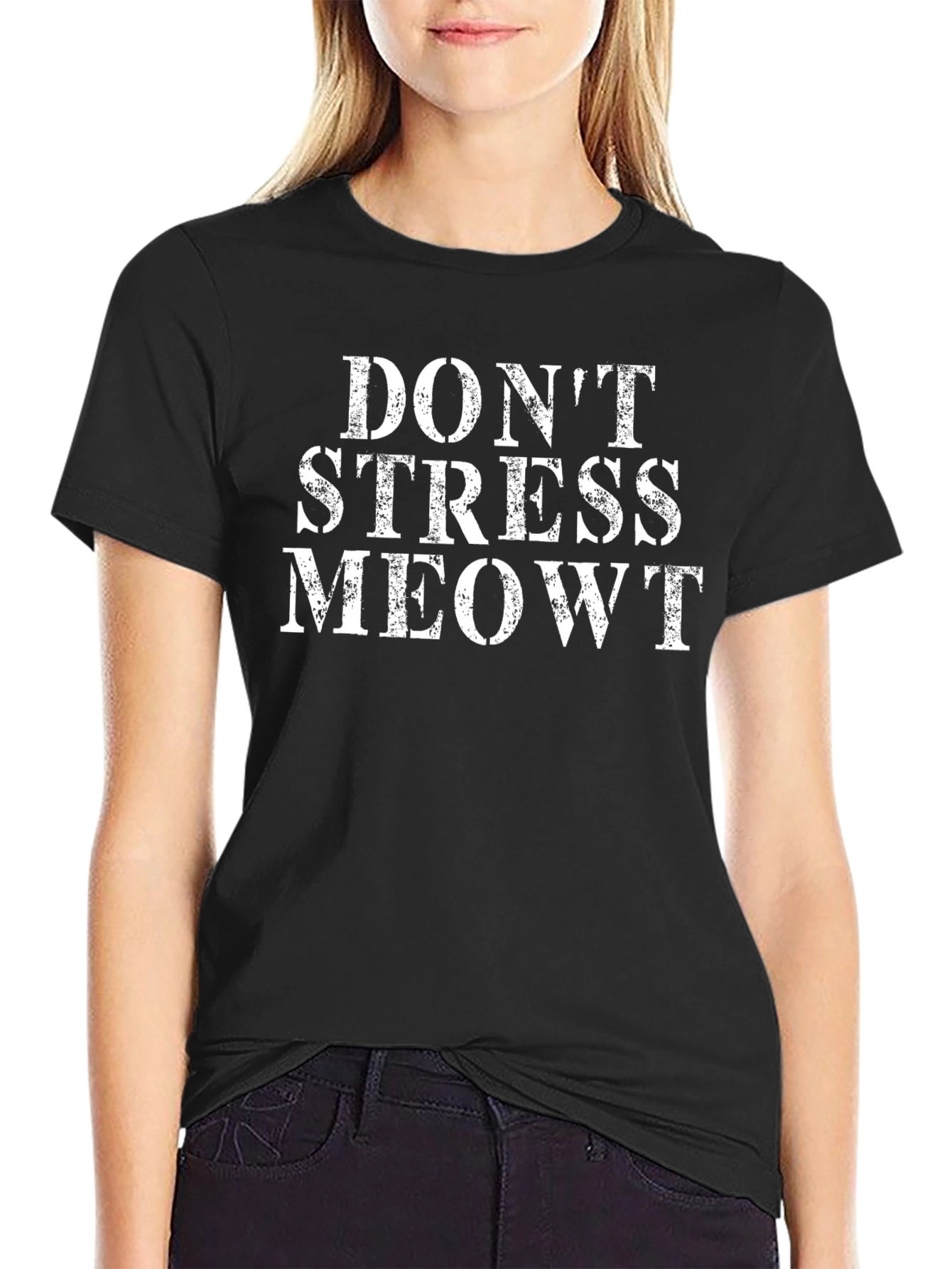 Black Don't Stress Meowt T-Shirt - Funny Cat Lover Tee view 2