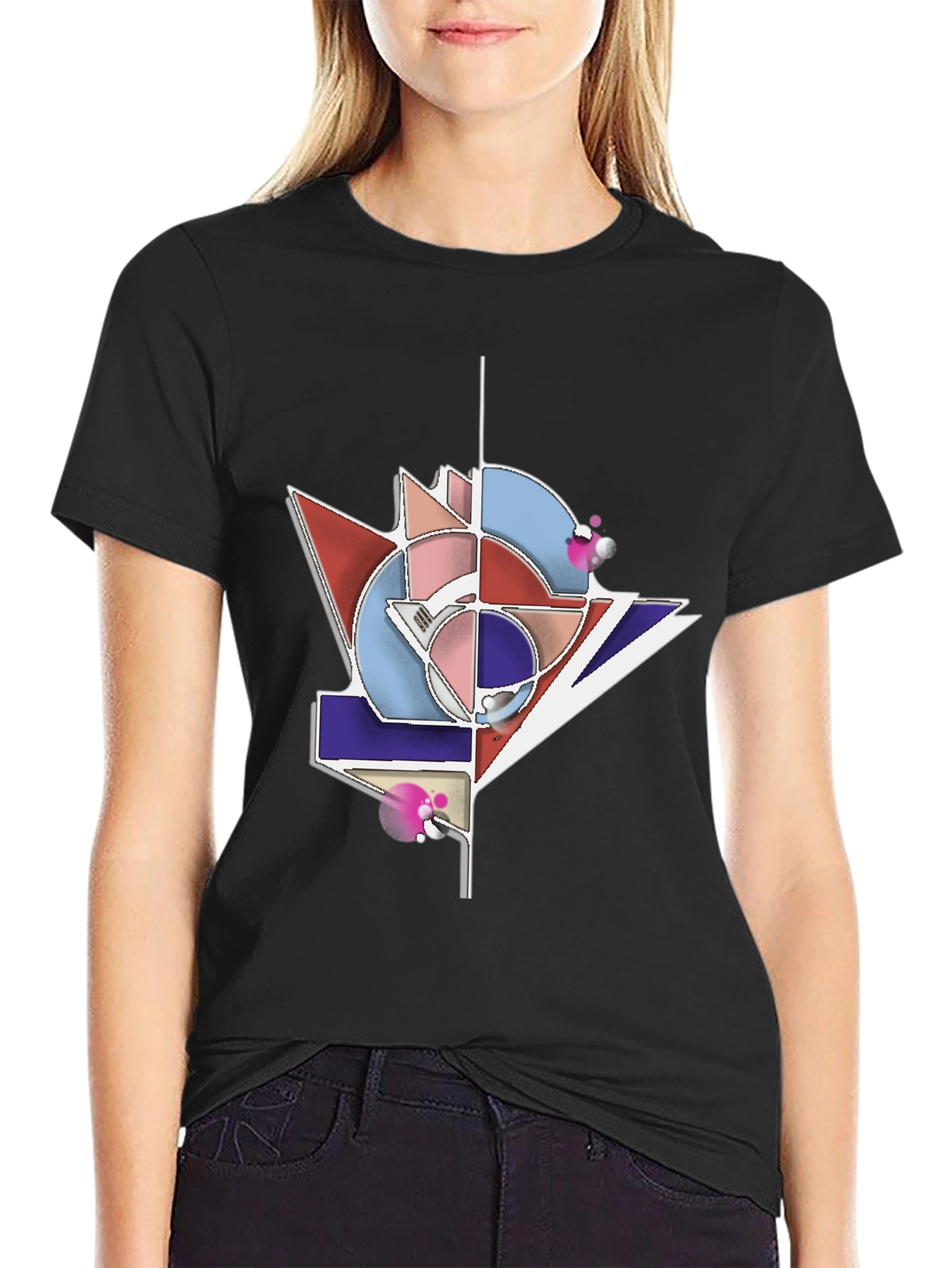 Black Geometric Graphic Tee - Modern Art T-Shirt view 2