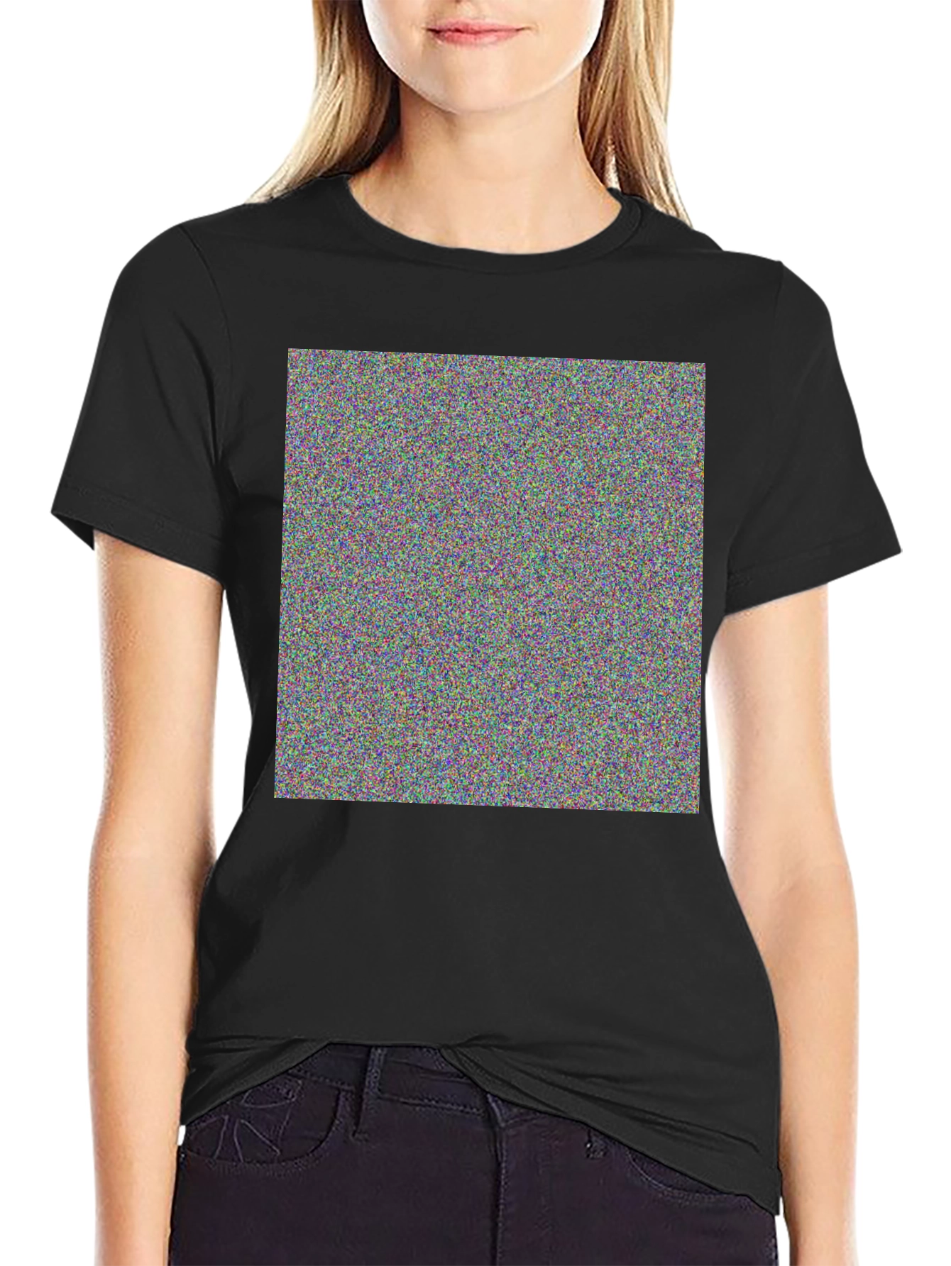 Black Men's Black T-Shirt with Colorful Geometric Design view 2