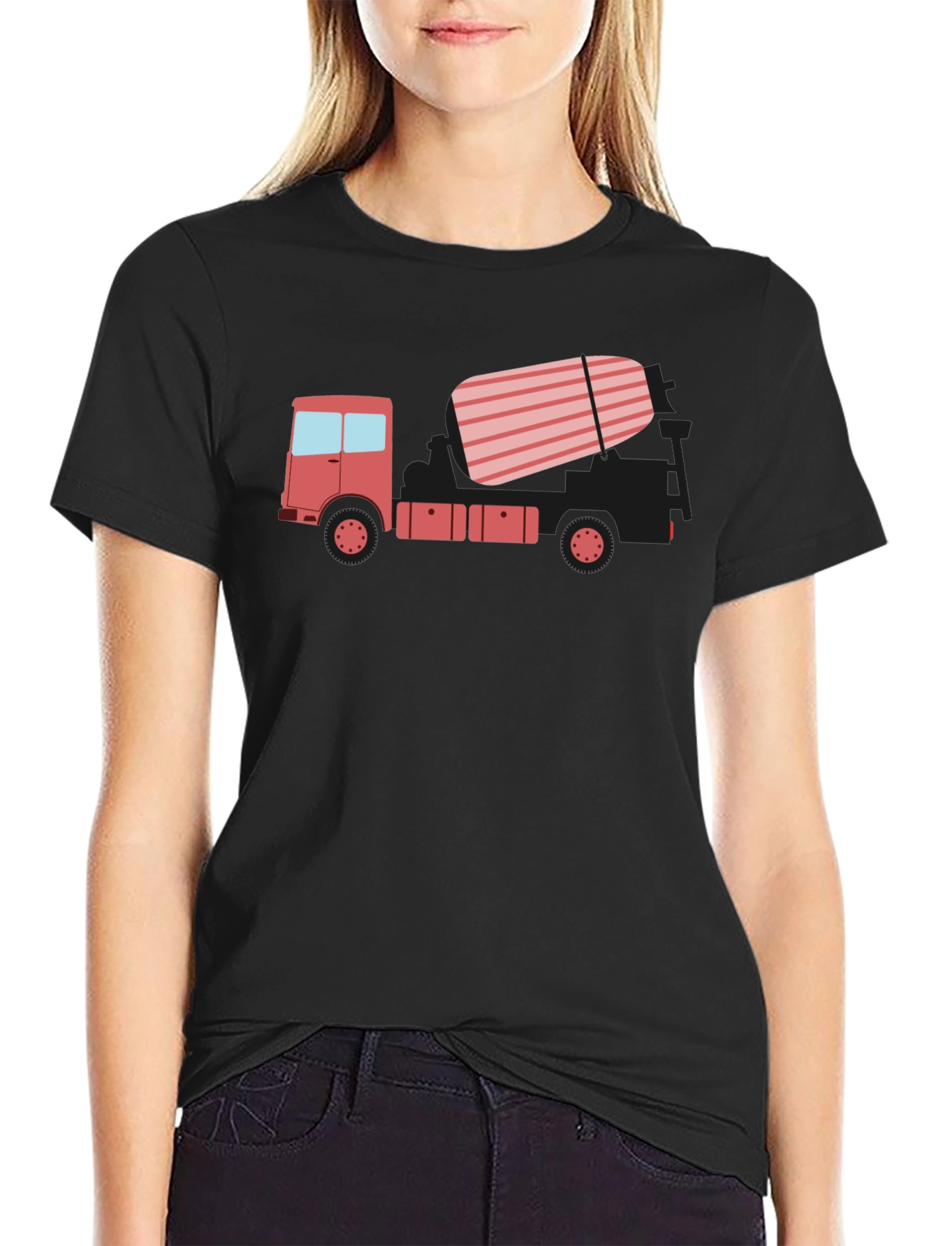 Black Concrete Truck Graphic Tee - Black Casual T-Shirt view 2