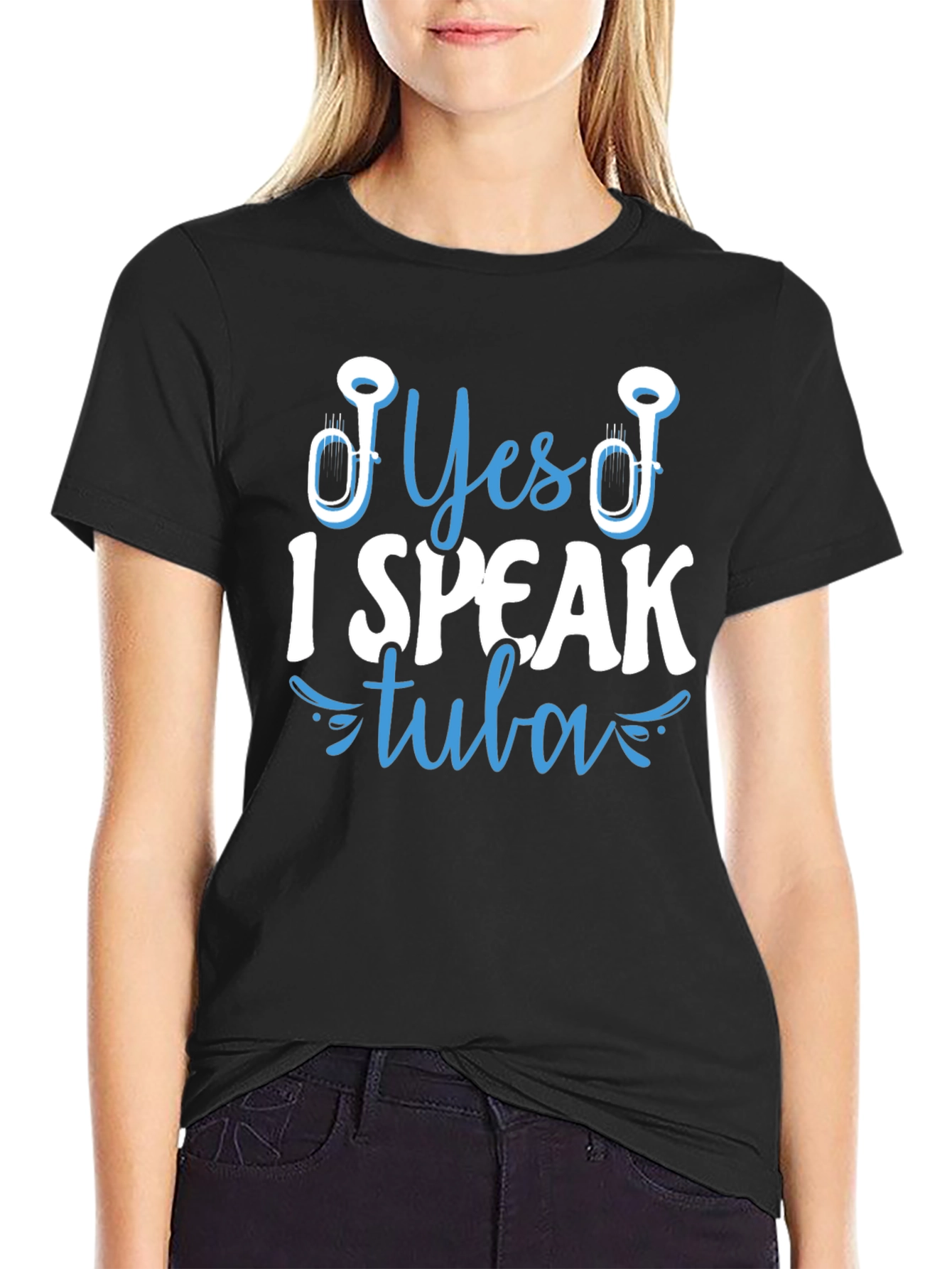Black Yes I Speak Tuba T-Shirt - Musical Instrument Tee view 2
