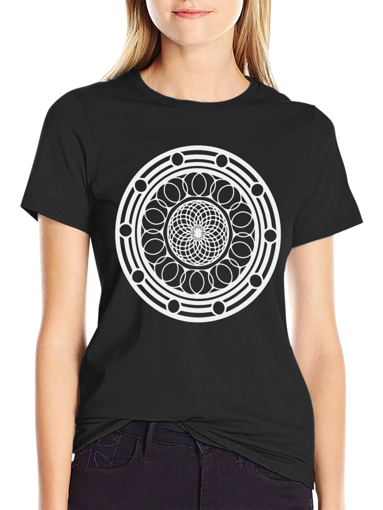 Black Geometric Pattern Black T-Shirt view 2