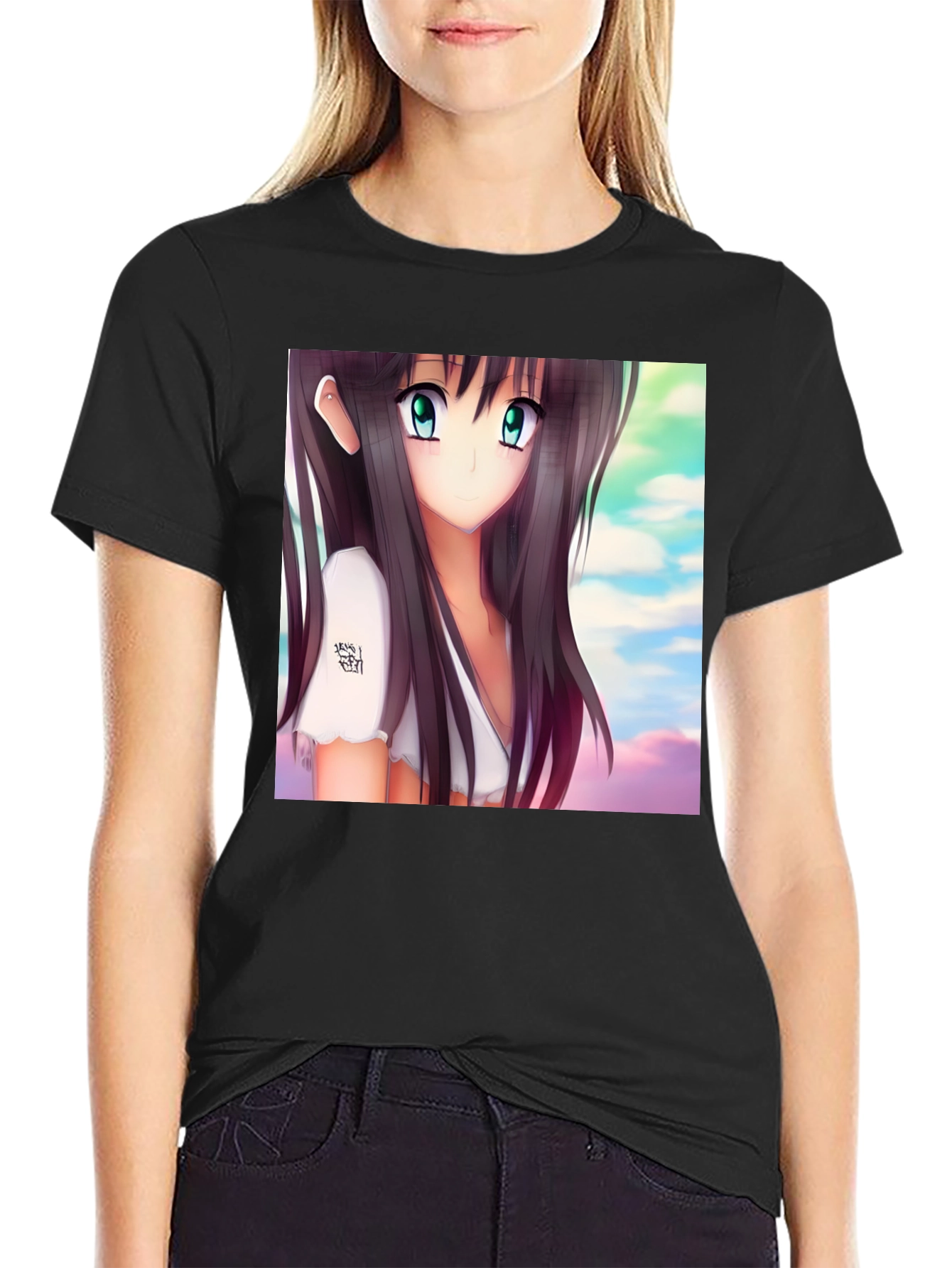 Black Anime Girl Graphic Black Tee - Stylish & Unique view 2