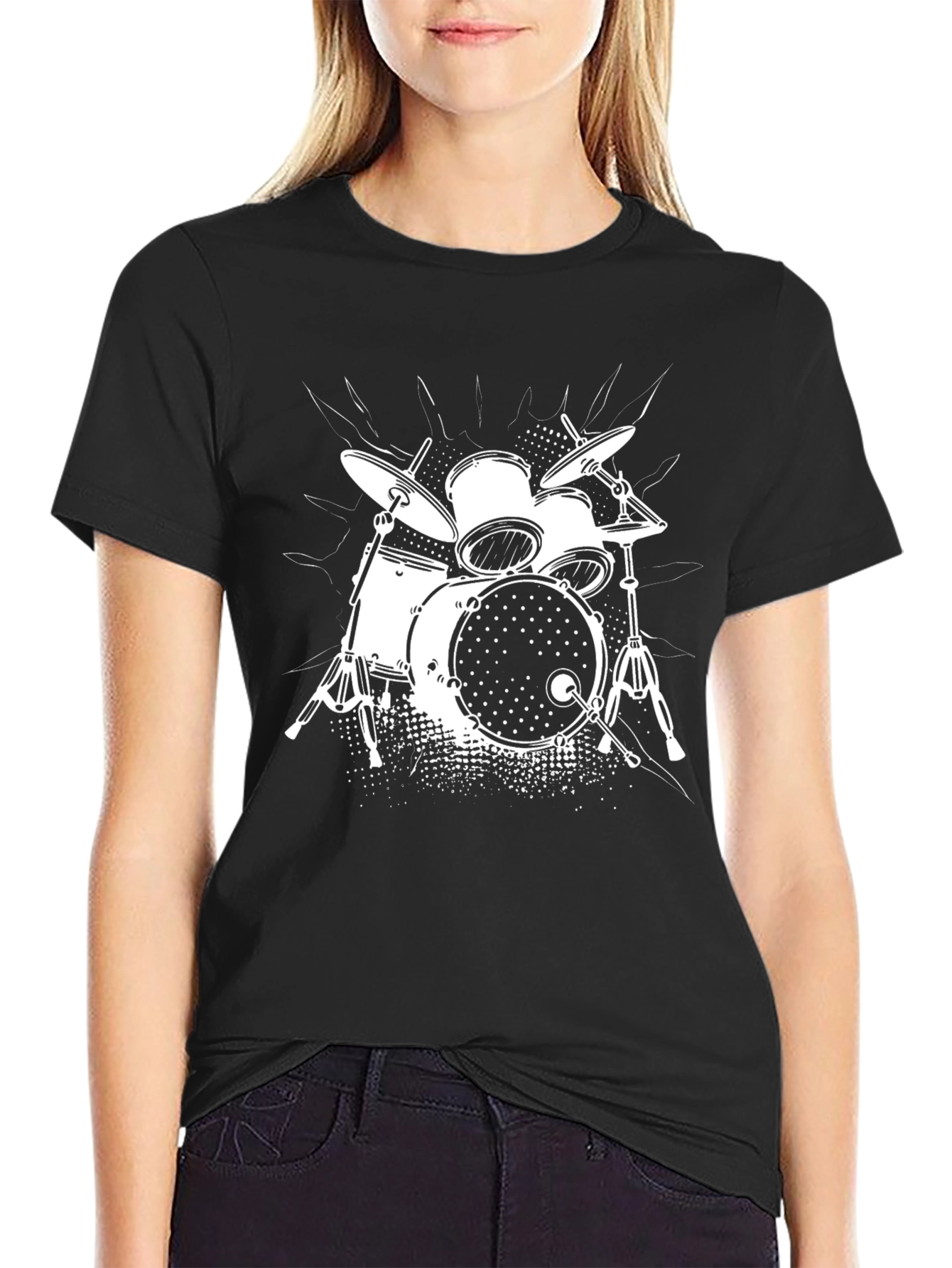 Black Drum Kit Graphic T-Shirt - Music Lover Tee view 2