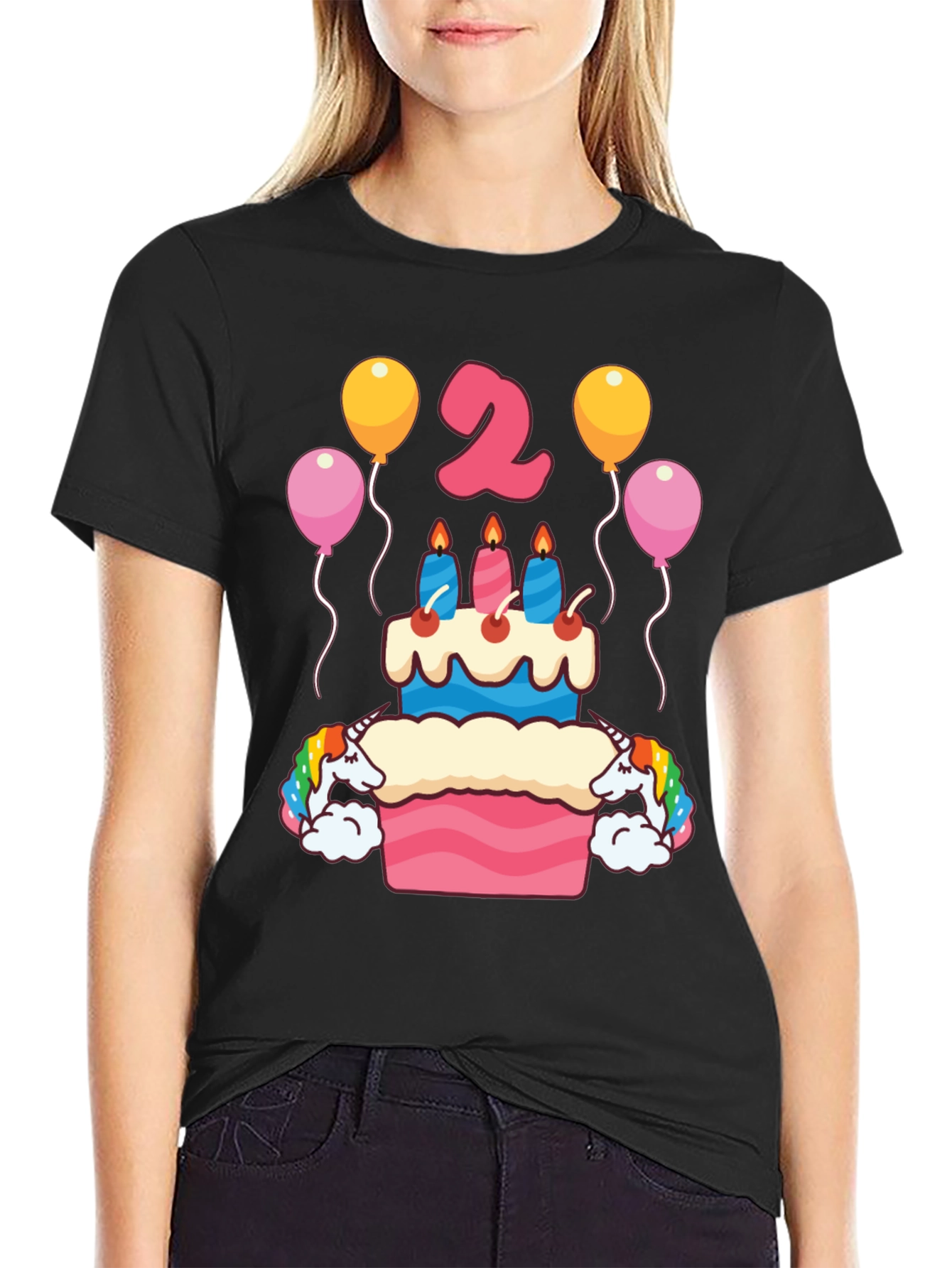 Black Unicorn 2nd Birthday Party T-Shirt view 2