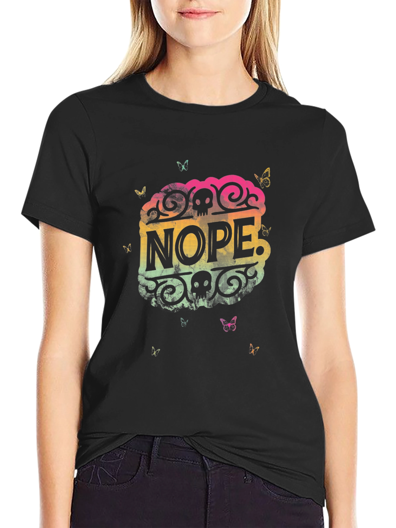 Black Nope Graphic T-Shirt - Cool Skull Design view 2