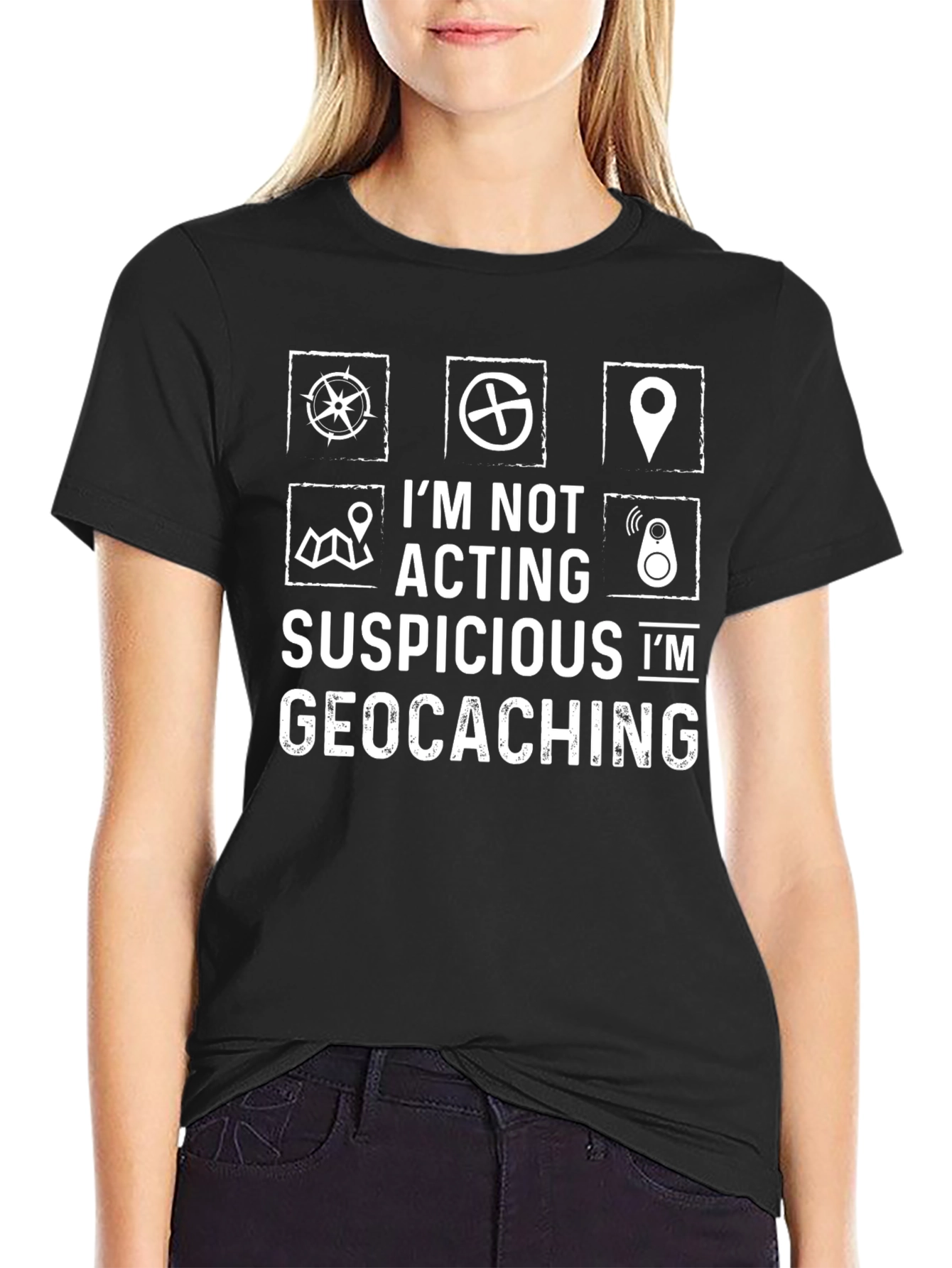 Black Geocaching T-Shirt - I'm Not Acting Suspicious view 2
