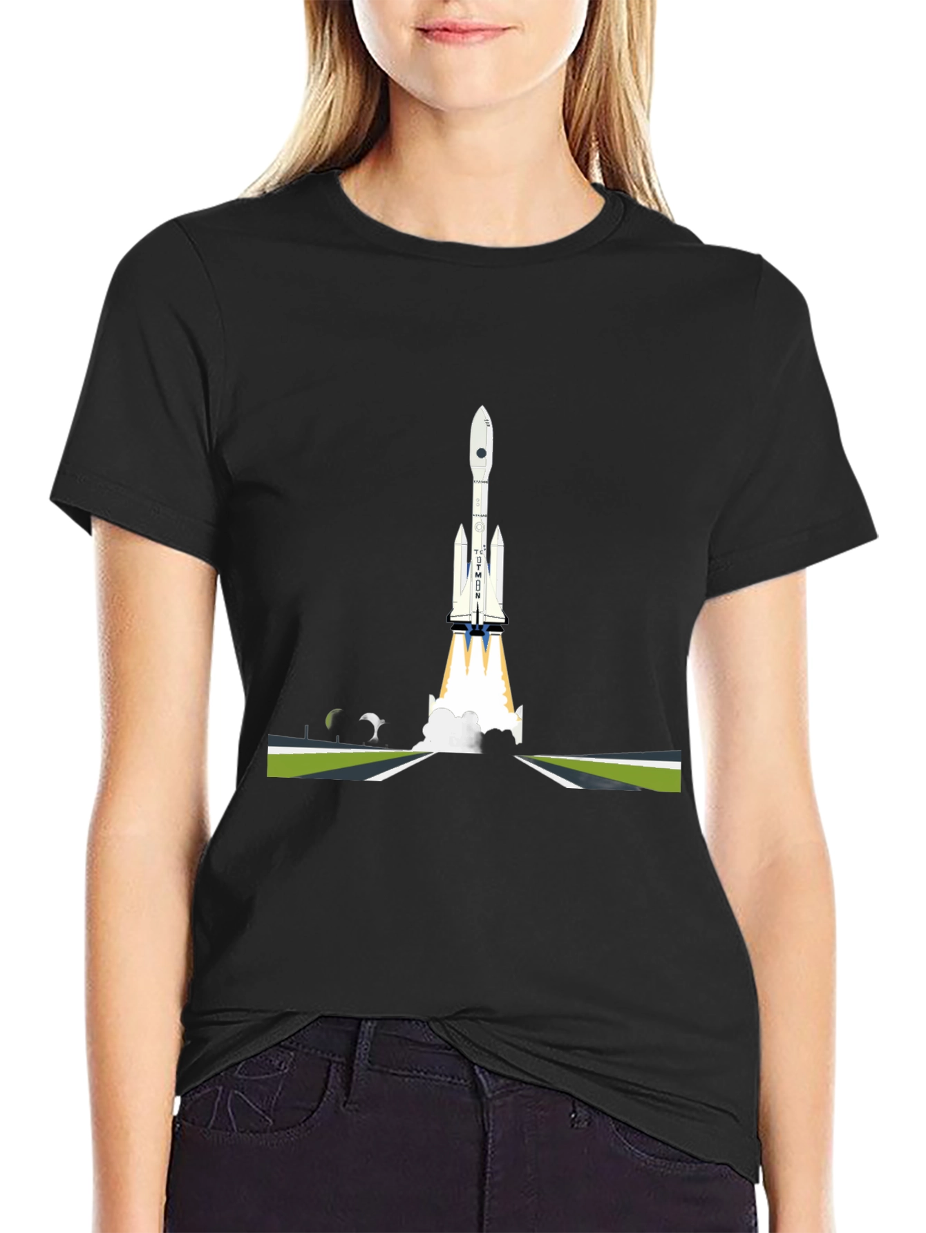 Black Rocket Launch Graphic T-Shirt - Space Exploration Tee view 2
