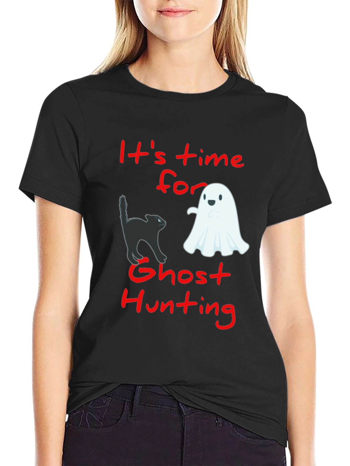 Black Ghost Hunting T-Shirt: Spooky Season Tee view 2