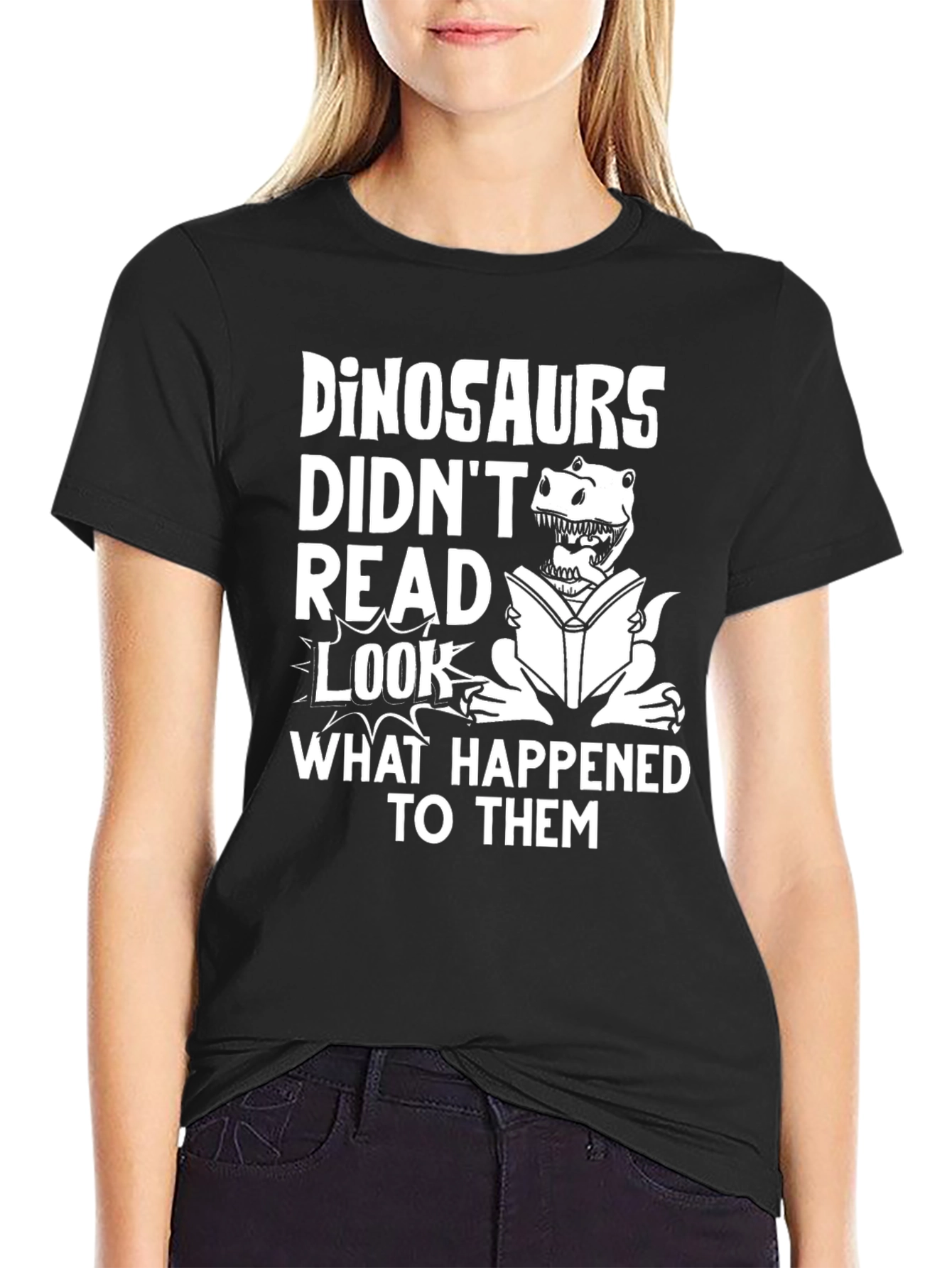 Black Dinosaurs Didn't Read Funny T-Shirt view 2