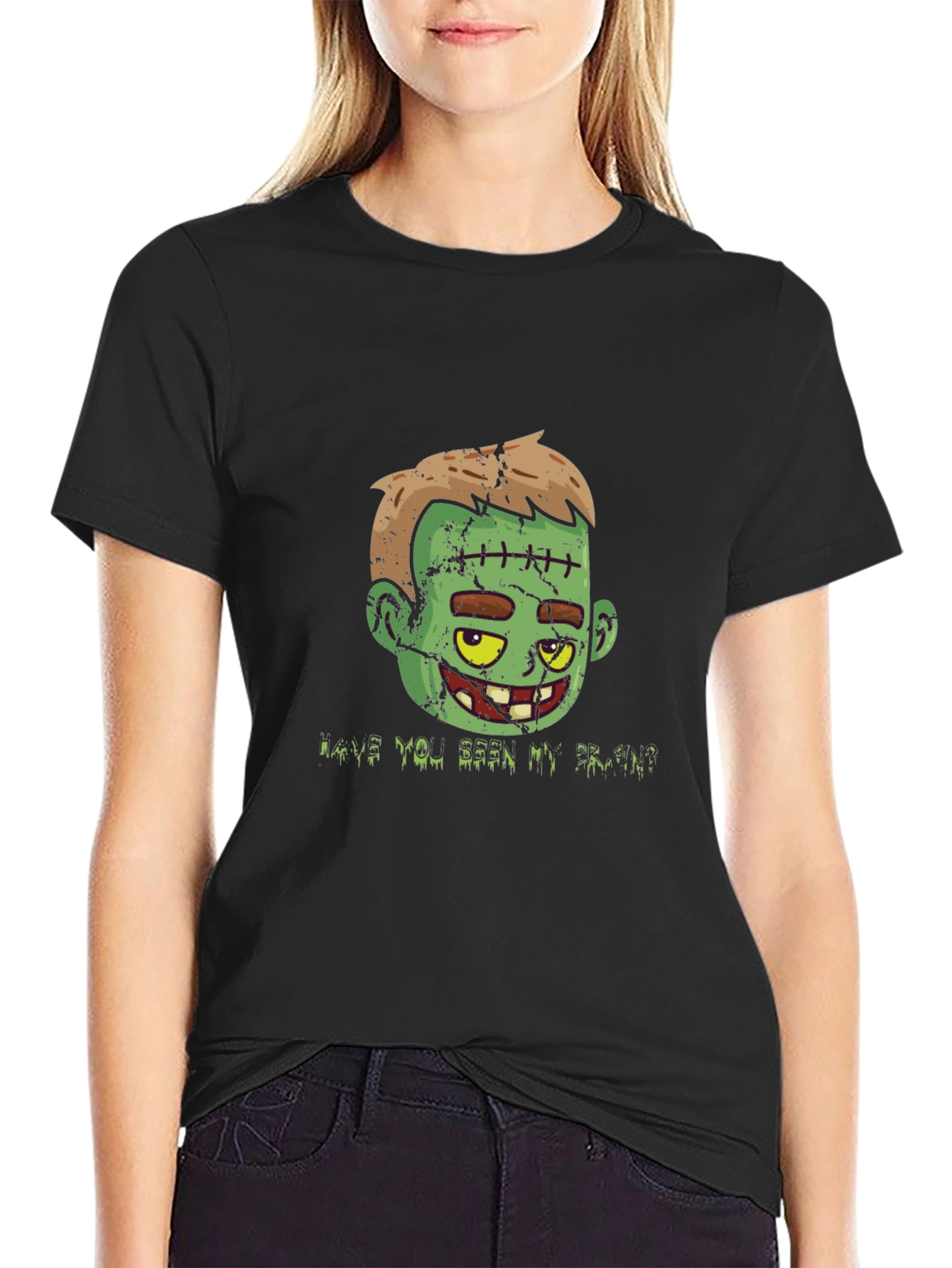 Black Zombie Brain T-Shirt - Halloween Graphic Tee view 2