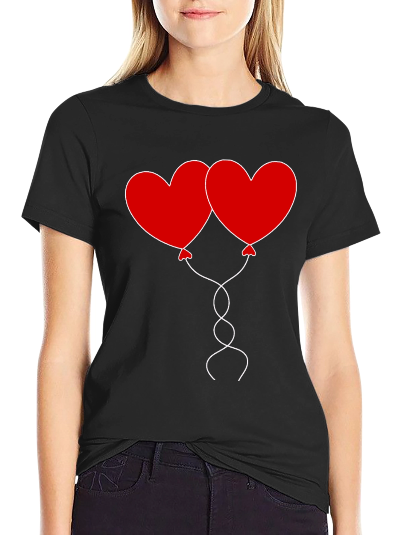 Black Heart Balloons Graphic Tee - Black Cotton Casual Shirt view 2
