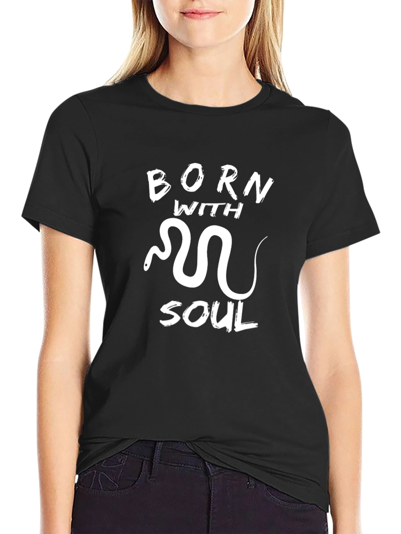 Black Born With Soul Snake Graphic T-Shirt view 2