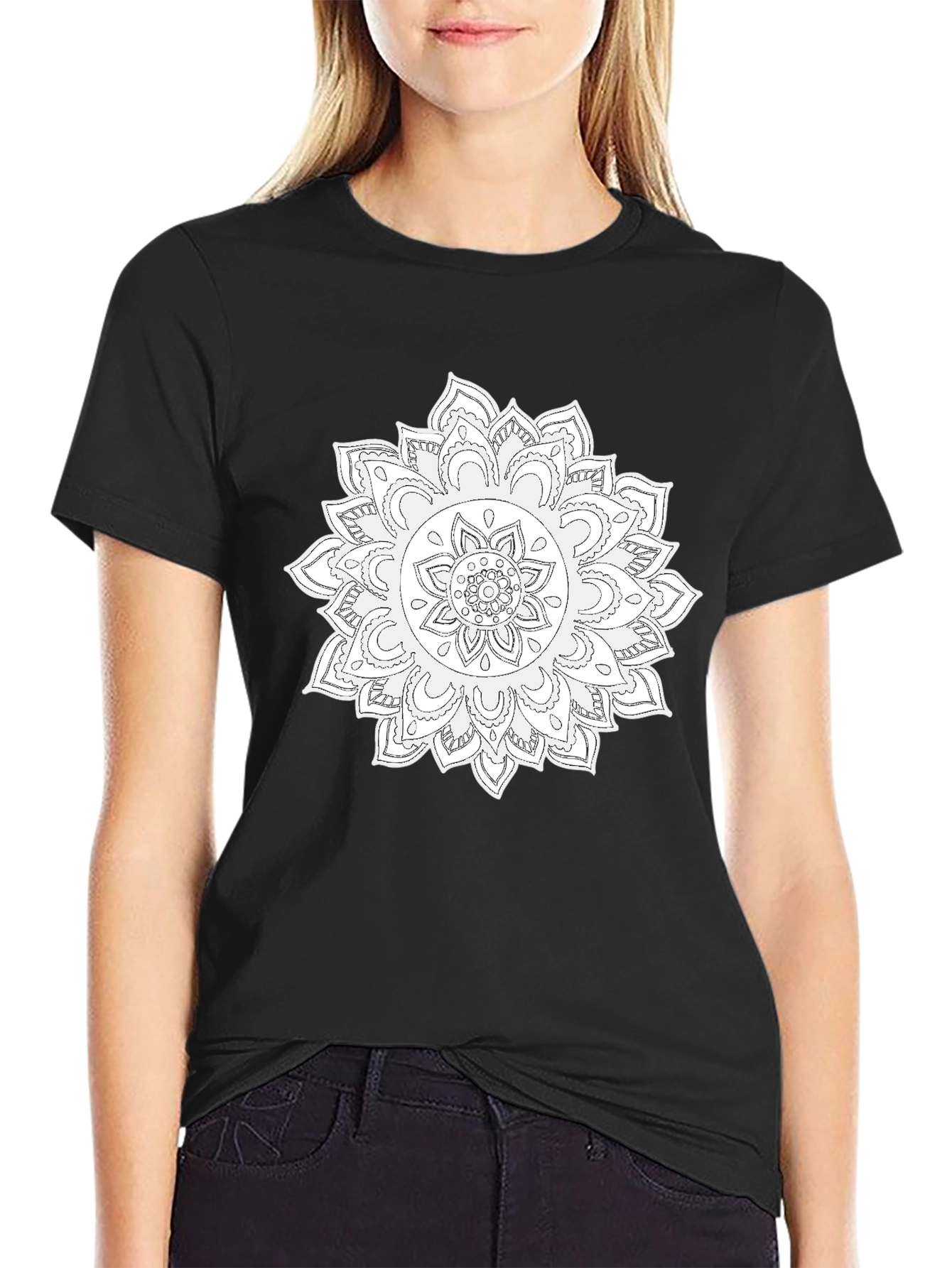 Black Mandala Graphic Tee - Unique Black T-Shirt view 2
