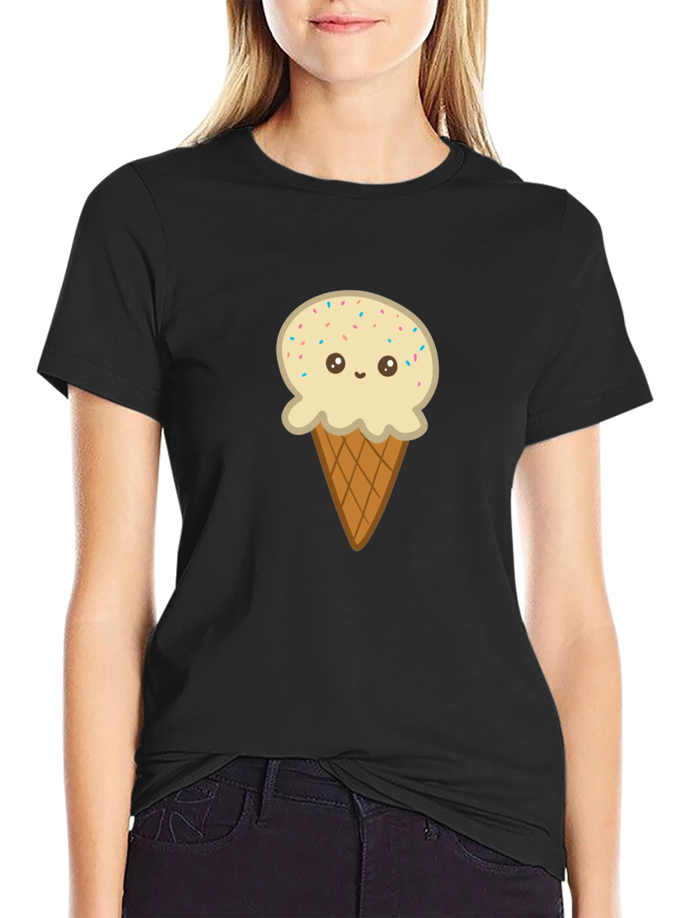 Black Ice Cream Cone Graphic Tee - Black Cotton T-Shirt view 2