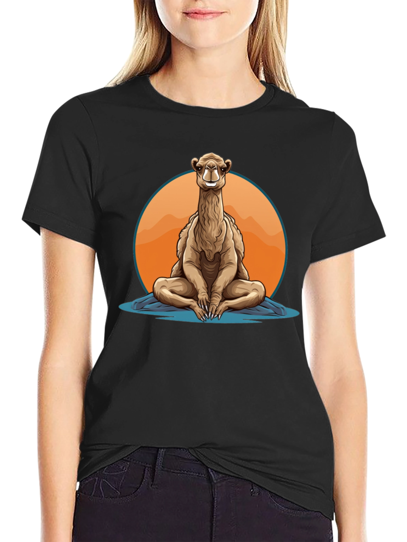 Black Meditating Camel T-Shirt - Zen Animal Graphic Tee view 2