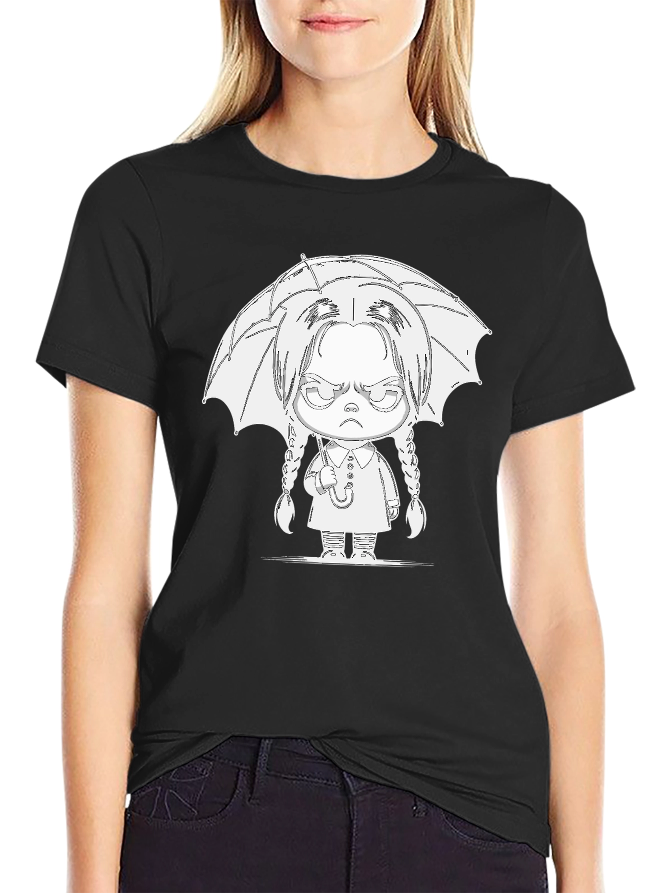Black Wednesday Addams Umbrella T-Shirt - Goth Style view 2