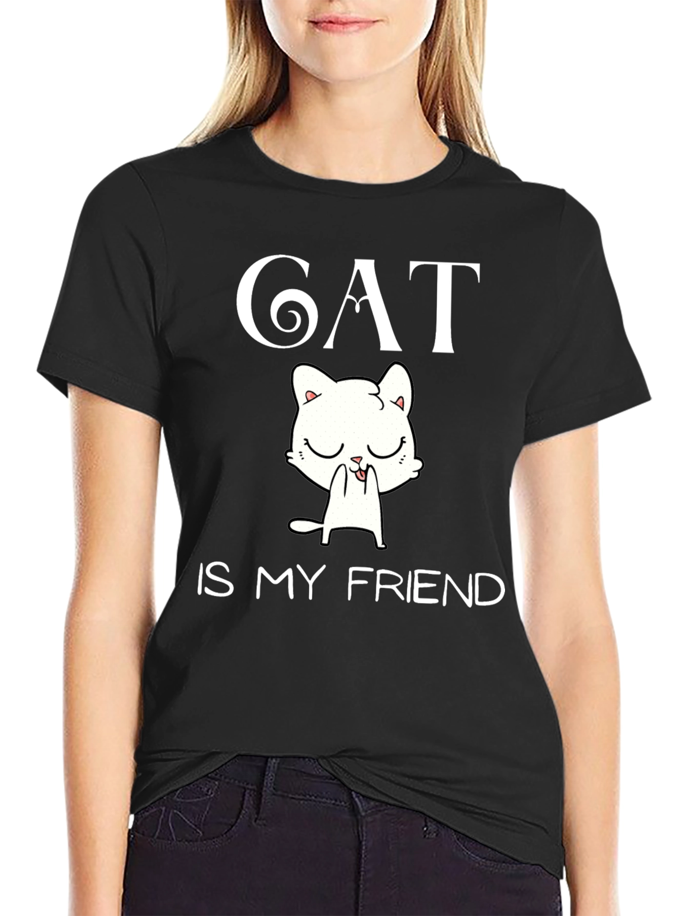 Black Cat Is My Friend Graphic Tee - Black T-Shirt view 2