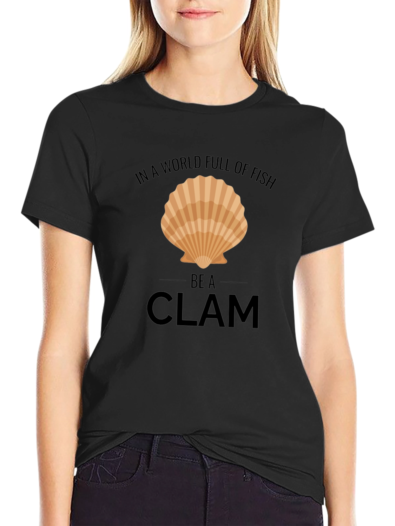 Black Be a Clam T-Shirt - Funny Graphic Tee view 2