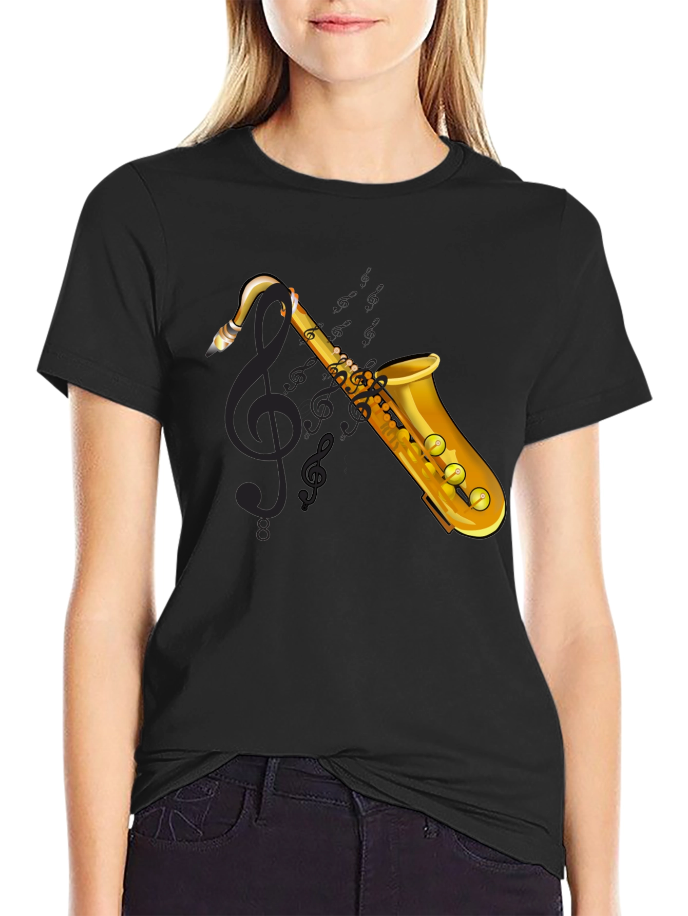 Black Saxophone Graphic Tee - Music Lover's T-Shirt view 2