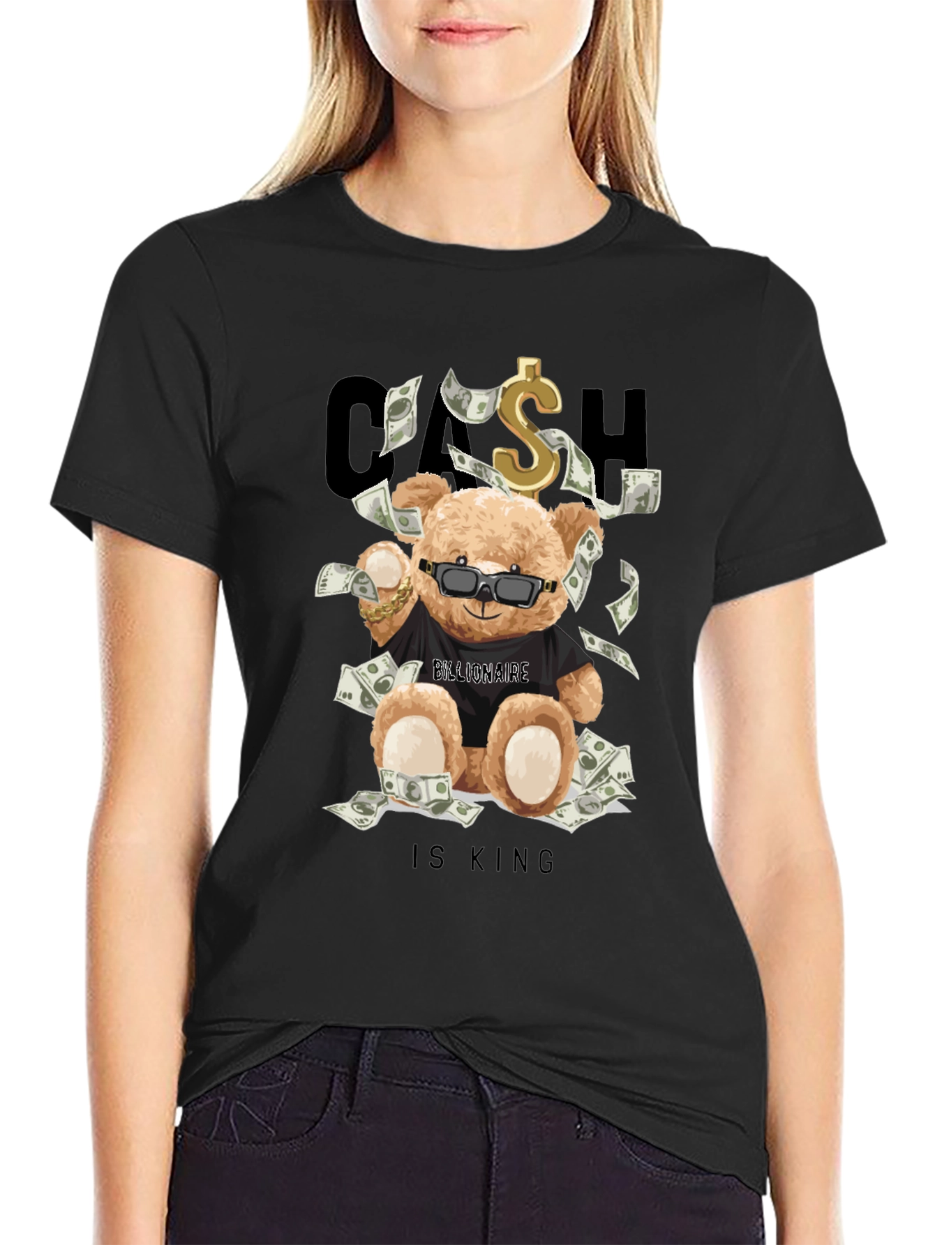 Black Cash Is King Bear T-Shirt view 2