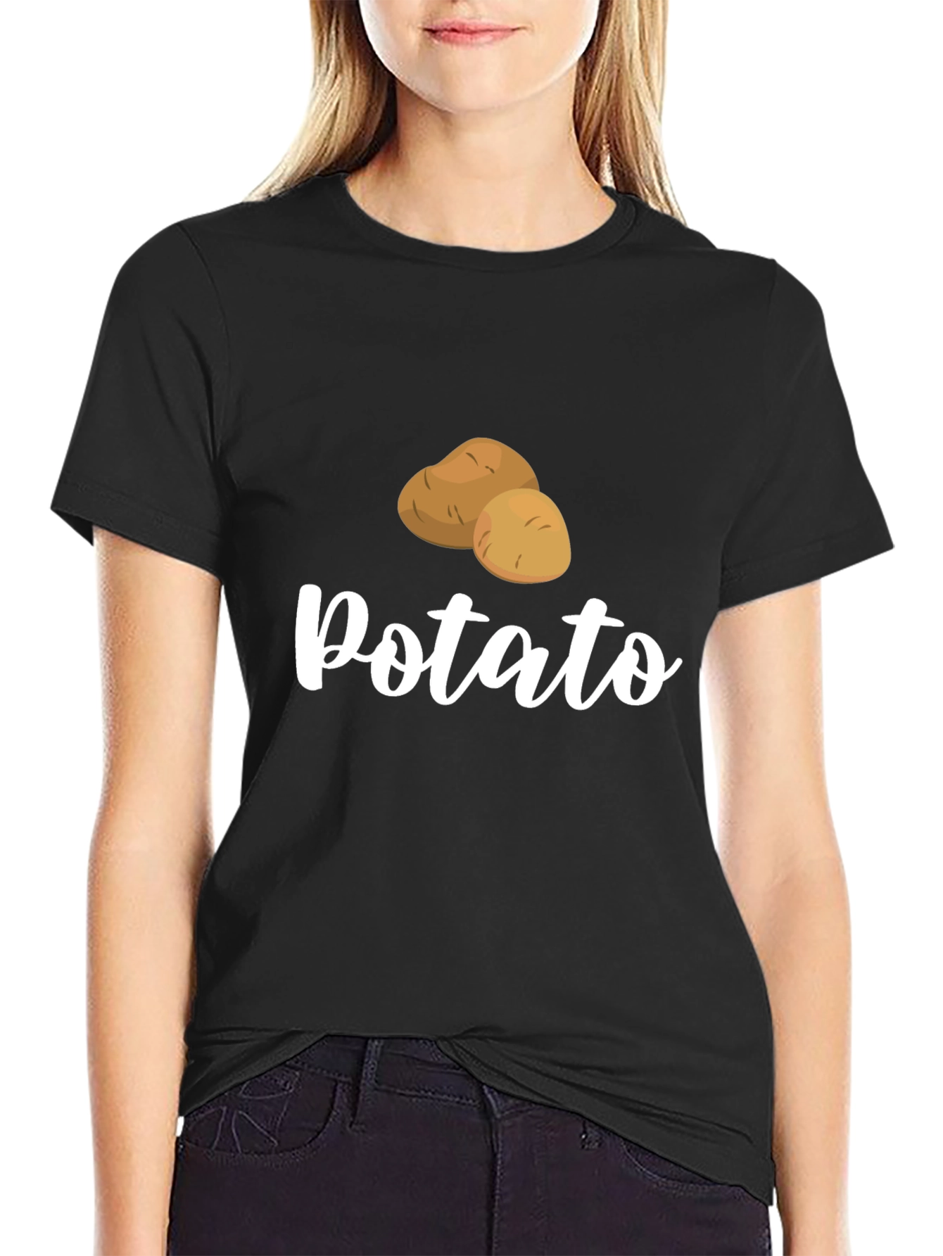 Black Funny Potato Graphic Black T-Shirt view 2