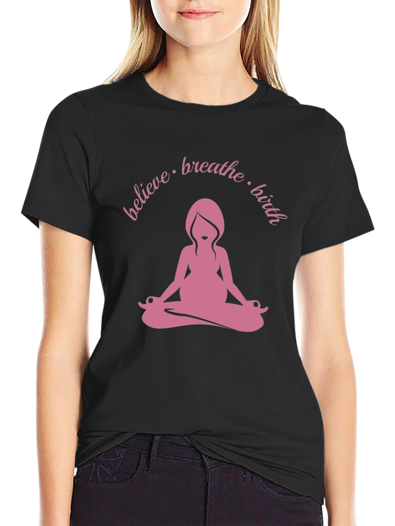 Black Believe Breathe Birth Yoga Tee view 2