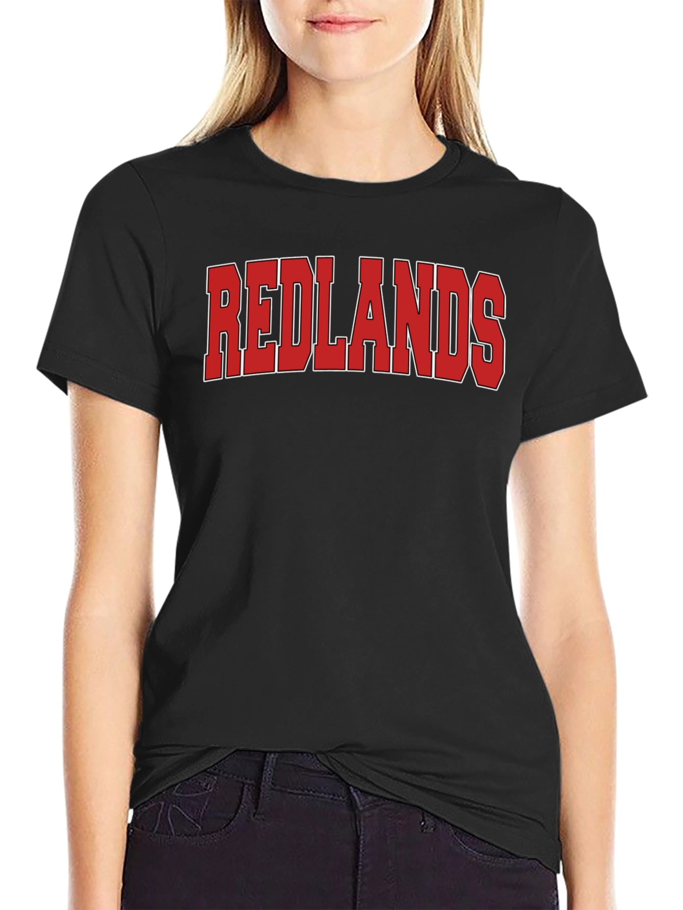 Black Redlands Graphic Tee - Bold Red Text on Black view 2