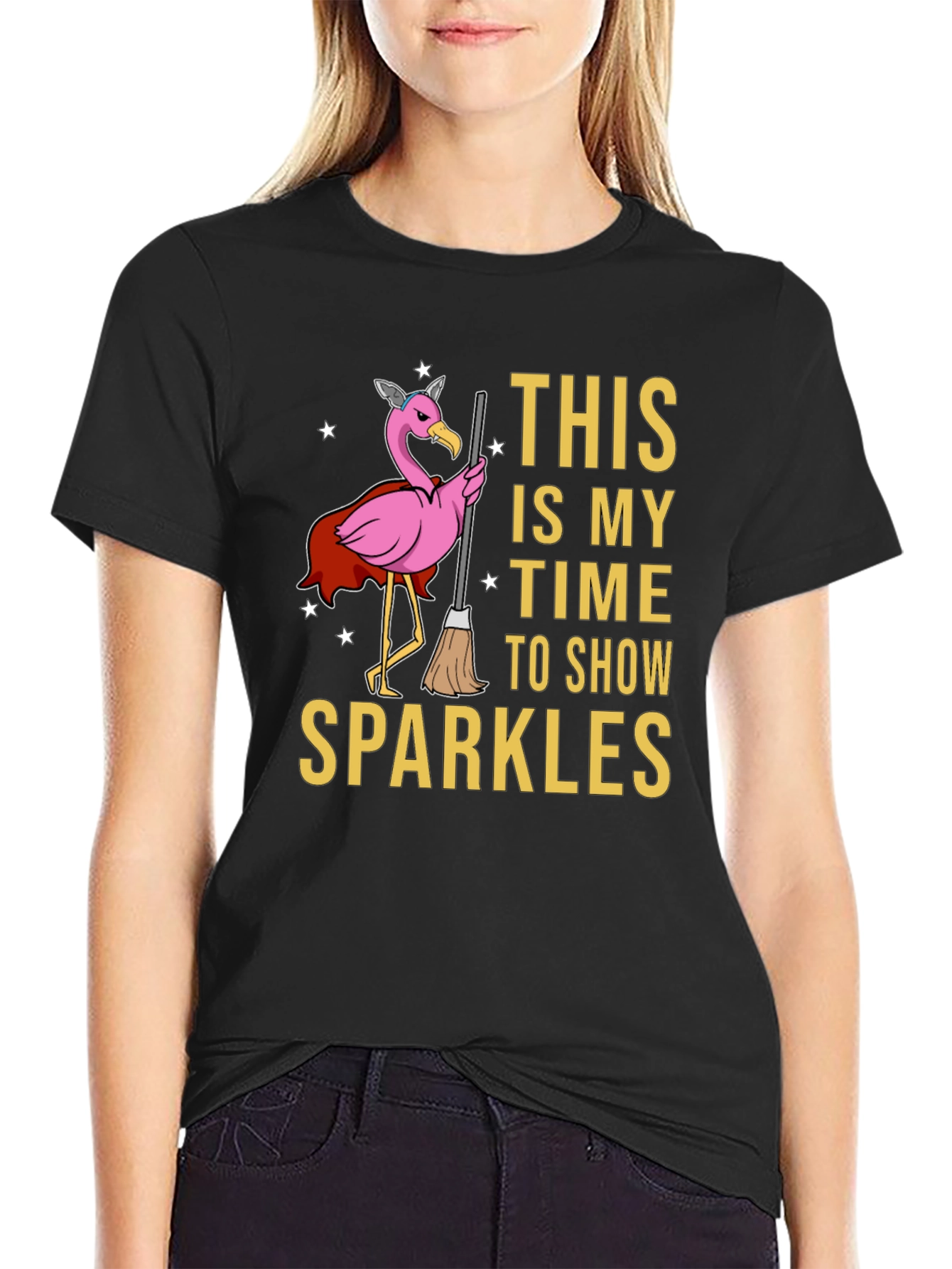 Black Sparkle Time Flamingo T-Shirt view 2