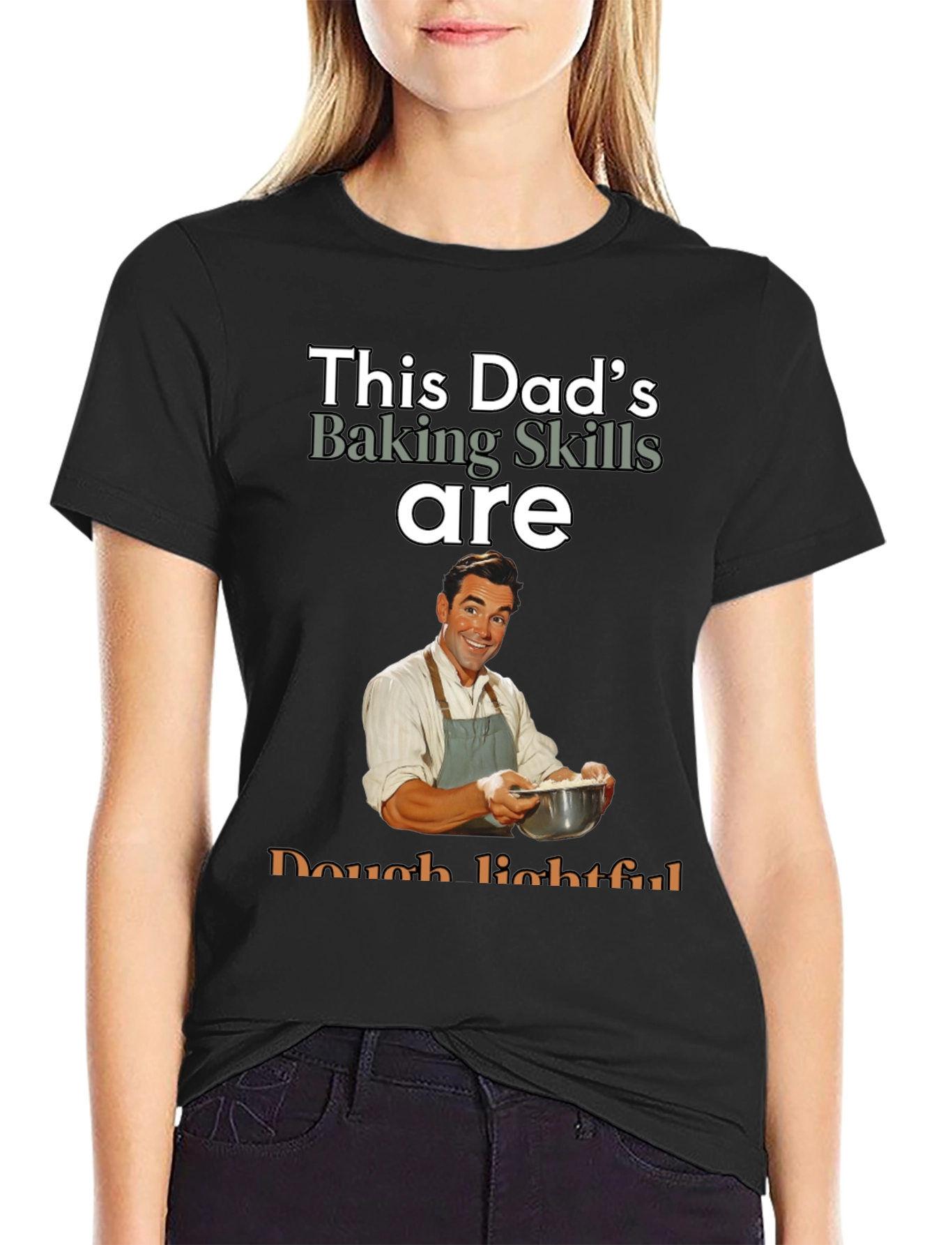 Black Dad's Baking Skills T-Shirt - Dough-lightful Funny Tee view 2
