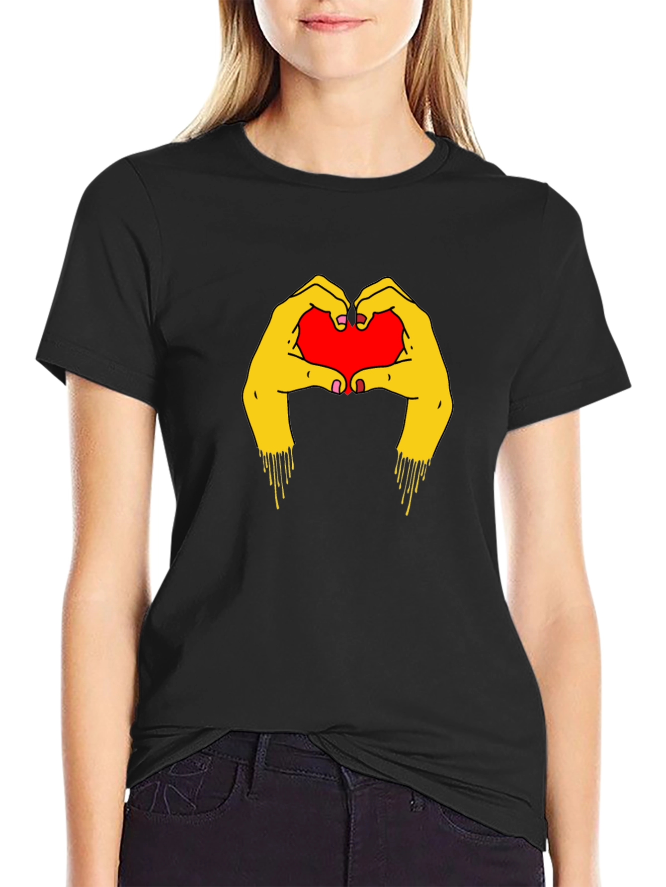 Black Heart Hands Graphic Tee - Trendy Black T-Shirt view 2