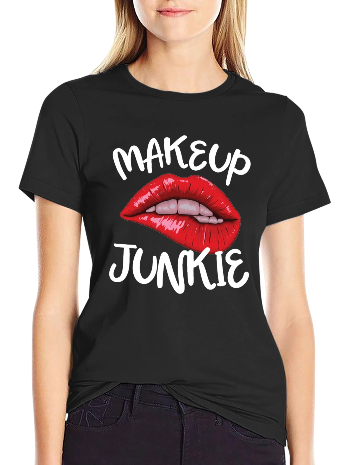 Black Makeup Junkie Graphic Tee - Bold Lips Black T-Shirt view 2