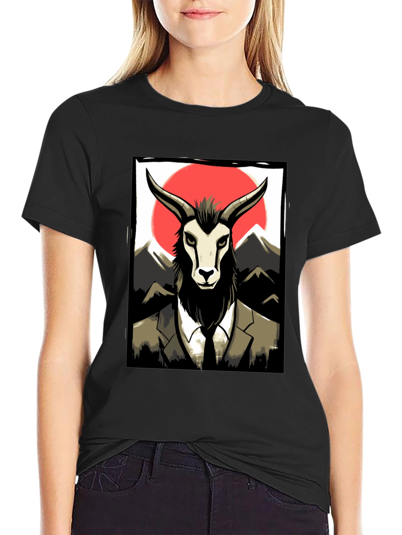 Black Goat Suit T-Shirt - Mountain Scene Tee view 2