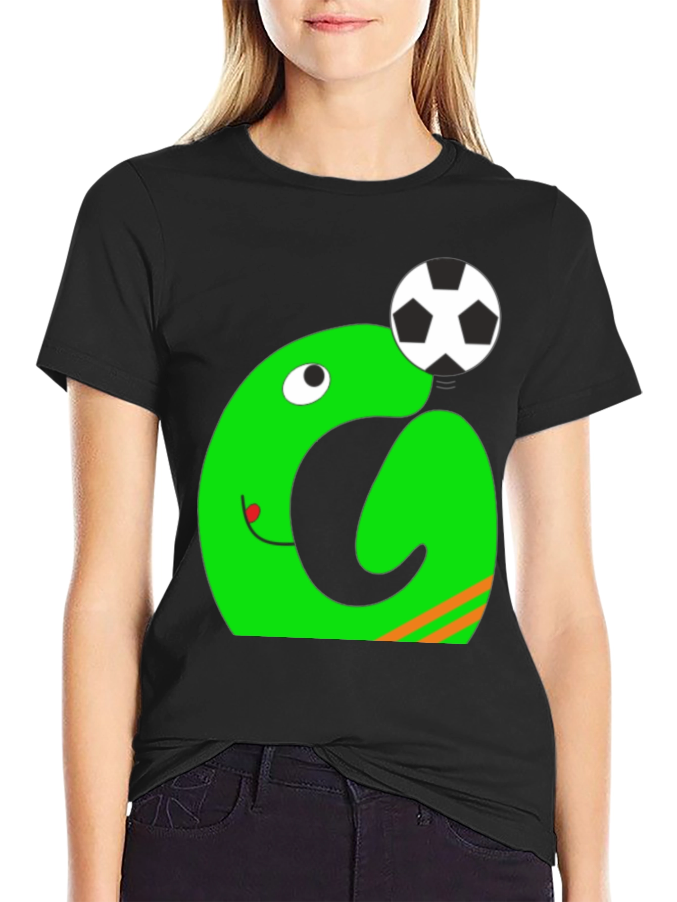 Black Funky Green Monster Soccer T-Shirt view 2