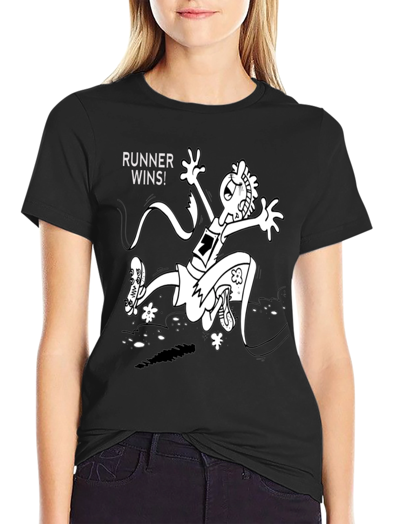 Black Runner Wins Graphic Tee - Black Cotton T-Shirt view 2