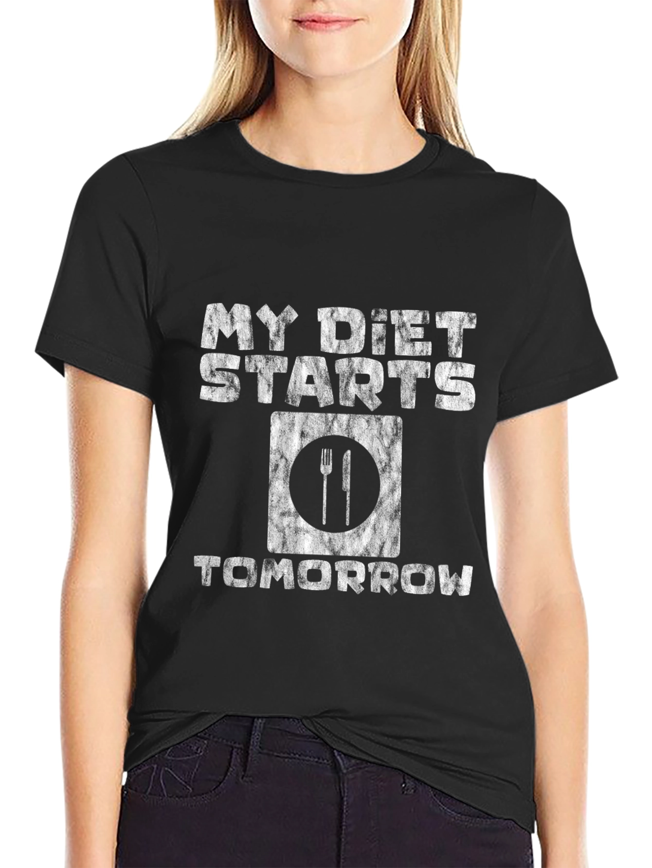 Black Funny Diet Starts Tomorrow Graphic T-Shirt view 2