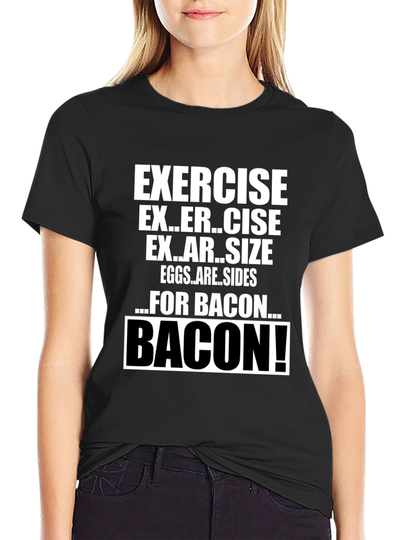 Black Funny Exercise for Bacon T-Shirt view 2