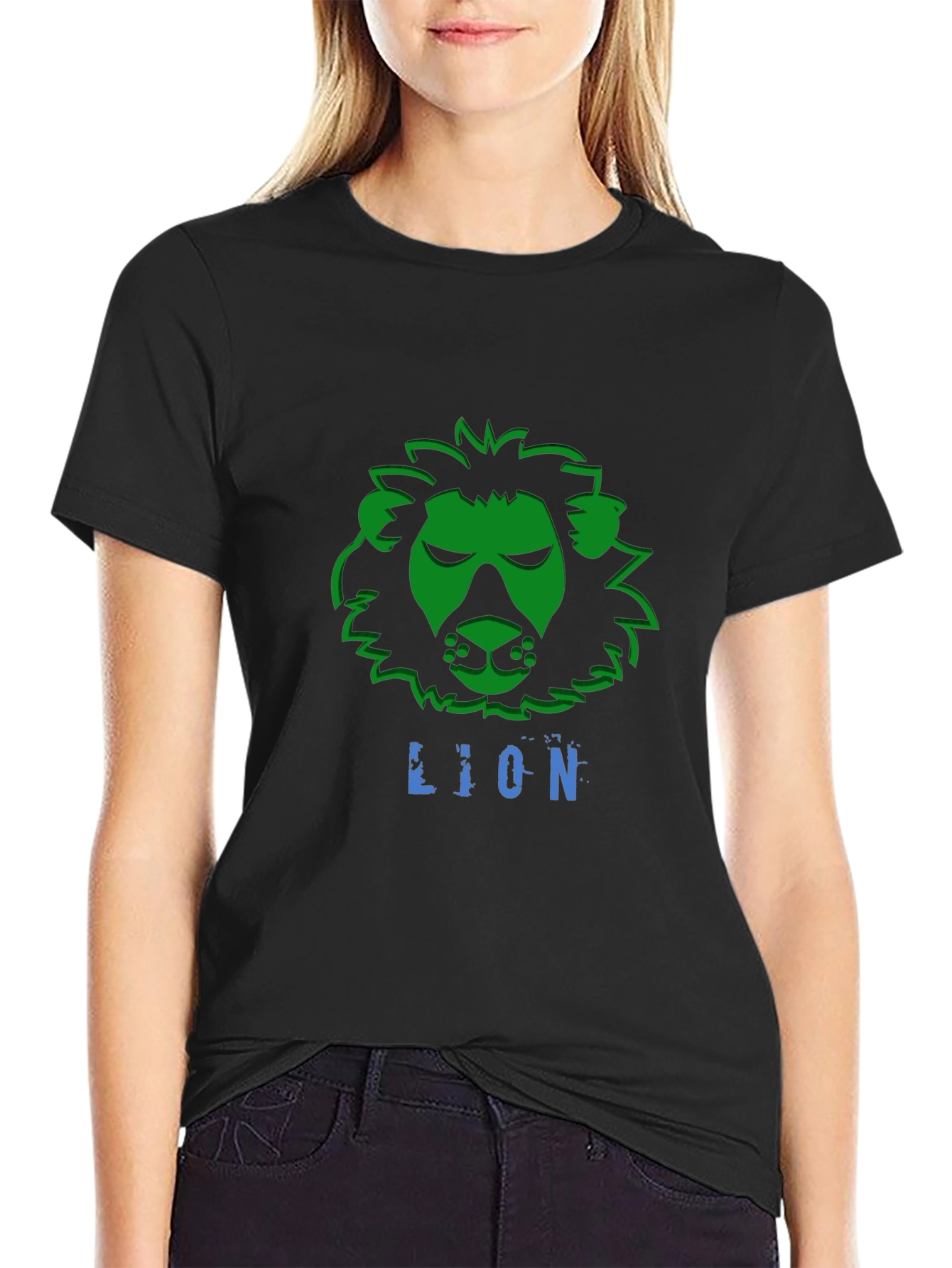 Black Lion Graphic T-Shirt - Black Crew Neck Tee view 2