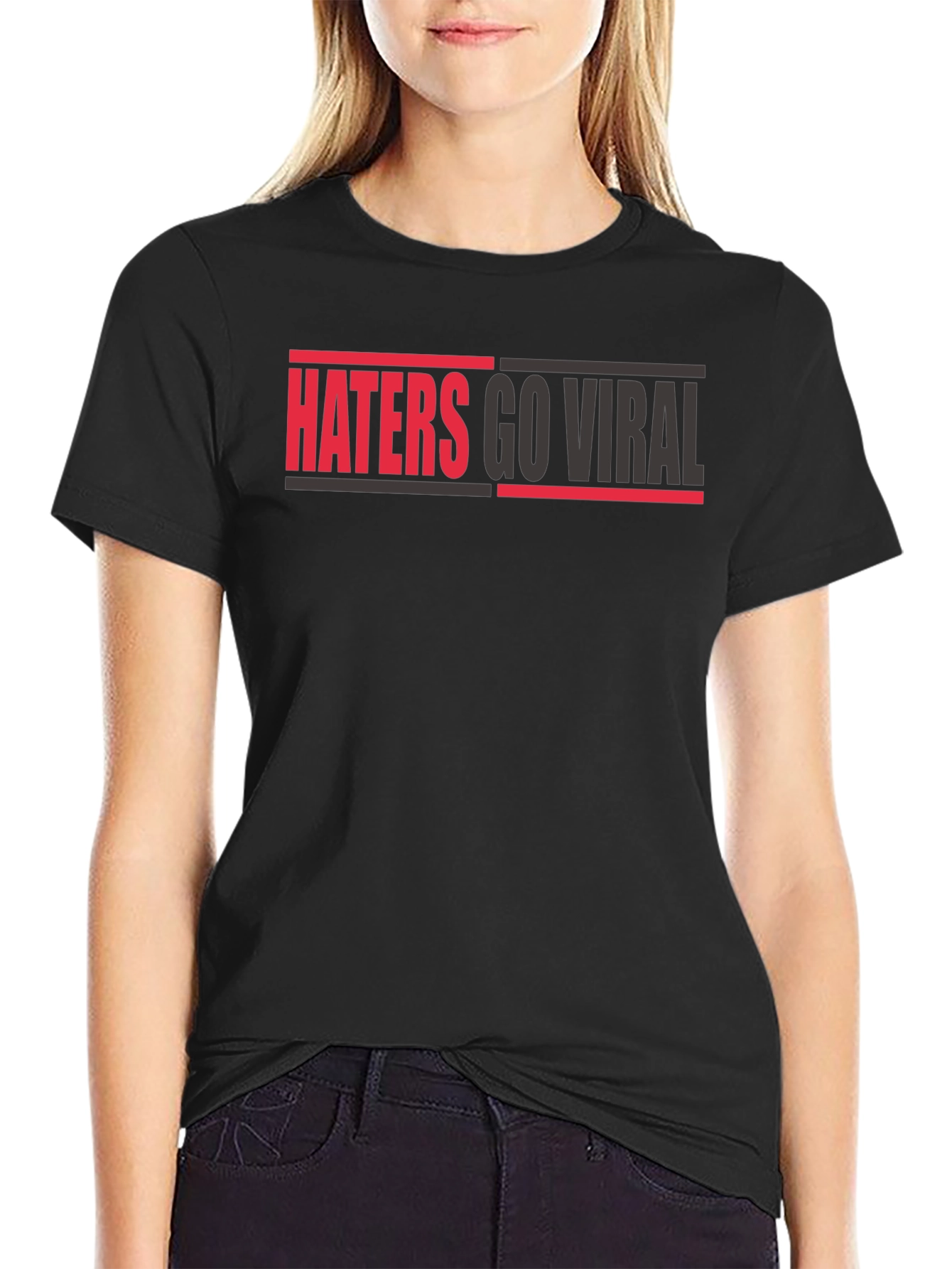 Black Haters Go Viral Graphic Tee - Bold Statement Shirt view 2